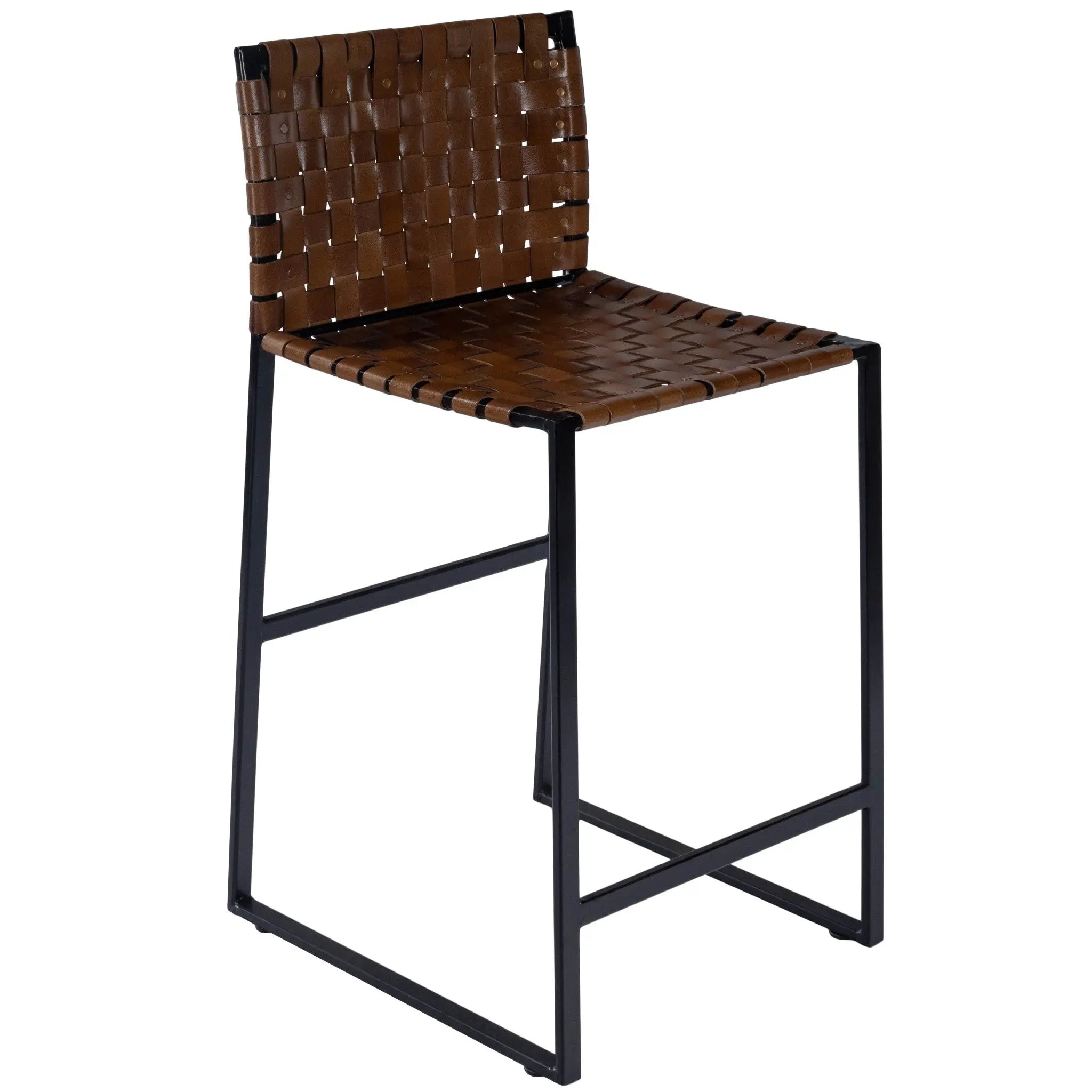 36" Brown and Black Leather and Iron Bar Chair Homeroots Living Room