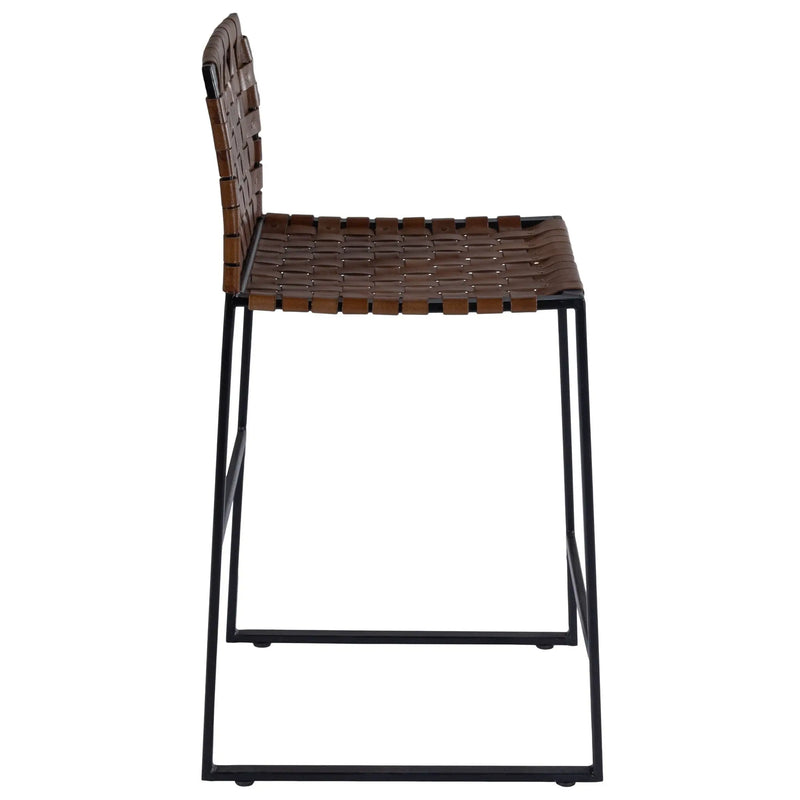 36" Brown and Black Leather and Iron Bar Chair Homeroots Living Room