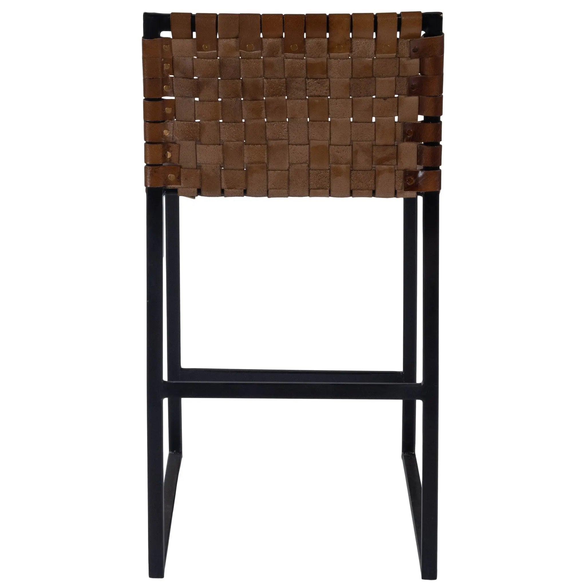 36" Brown and Black Leather and Iron Bar Chair Homeroots Living Room