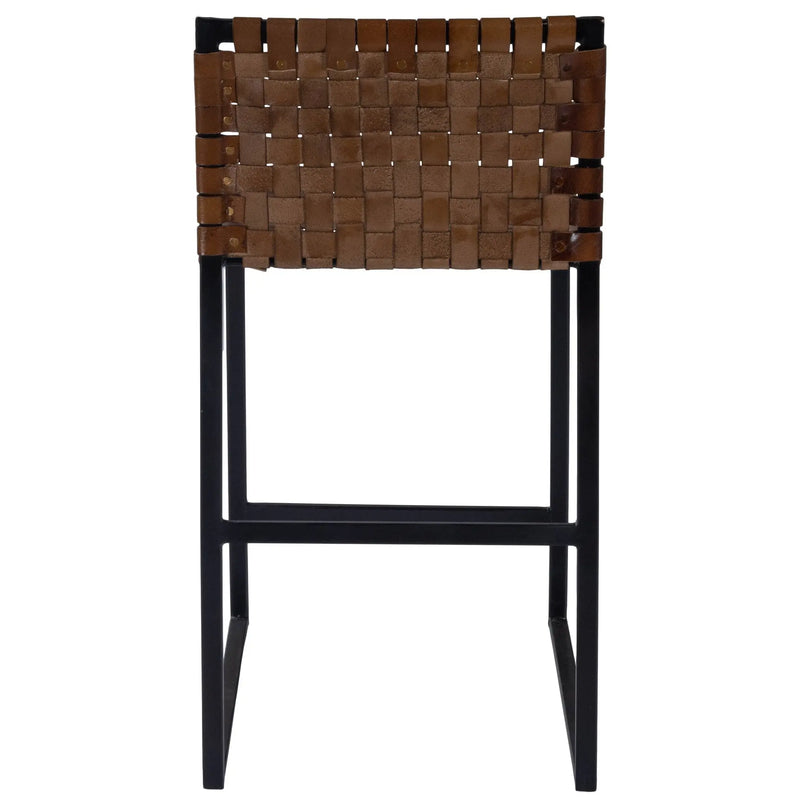 36" Brown and Black Leather and Iron Bar Chair Homeroots Living Room