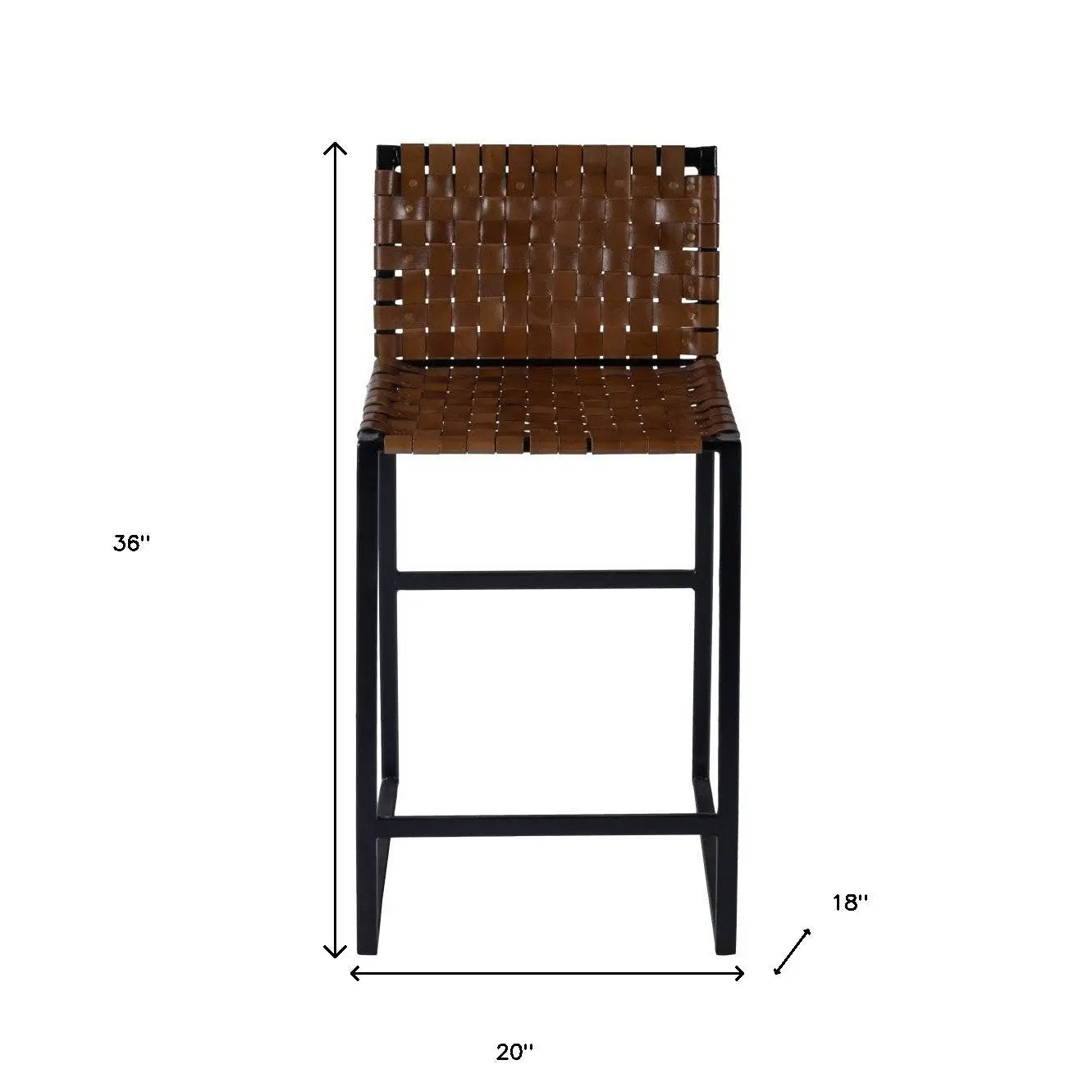 36" Brown and Black Leather and Iron Bar Chair Homeroots Living Room