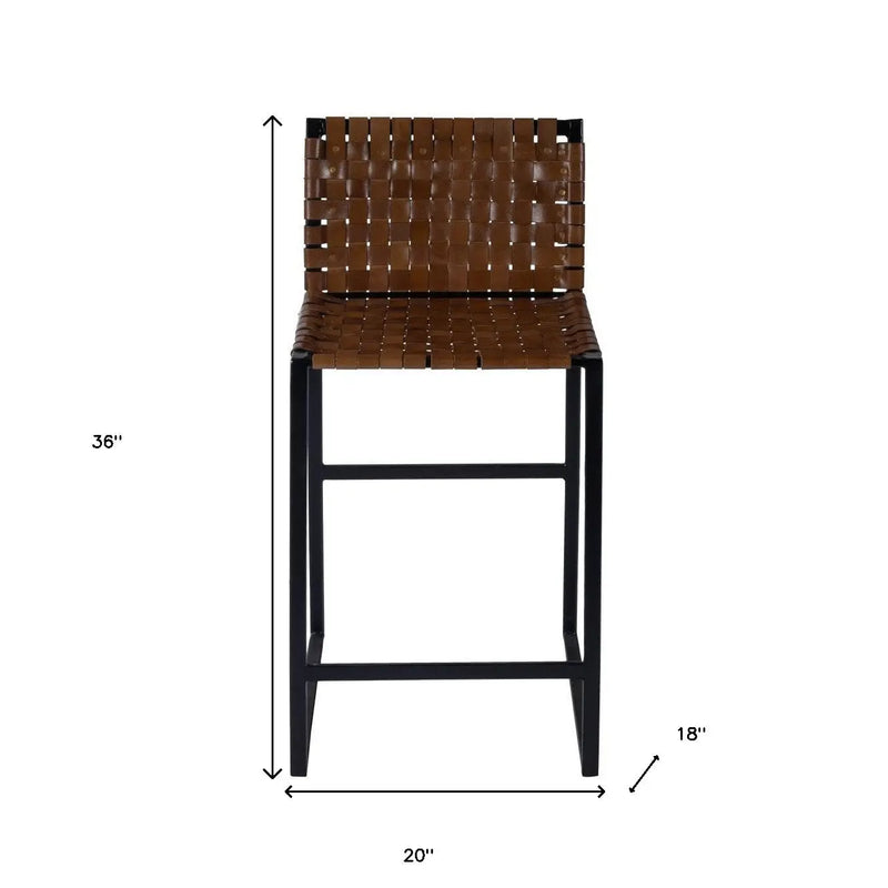 36" Brown and Black Leather and Iron Bar Chair Homeroots Living Room