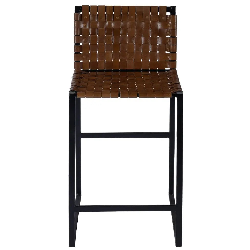 36" Brown and Black Leather and Iron Bar Chair Homeroots Living Room