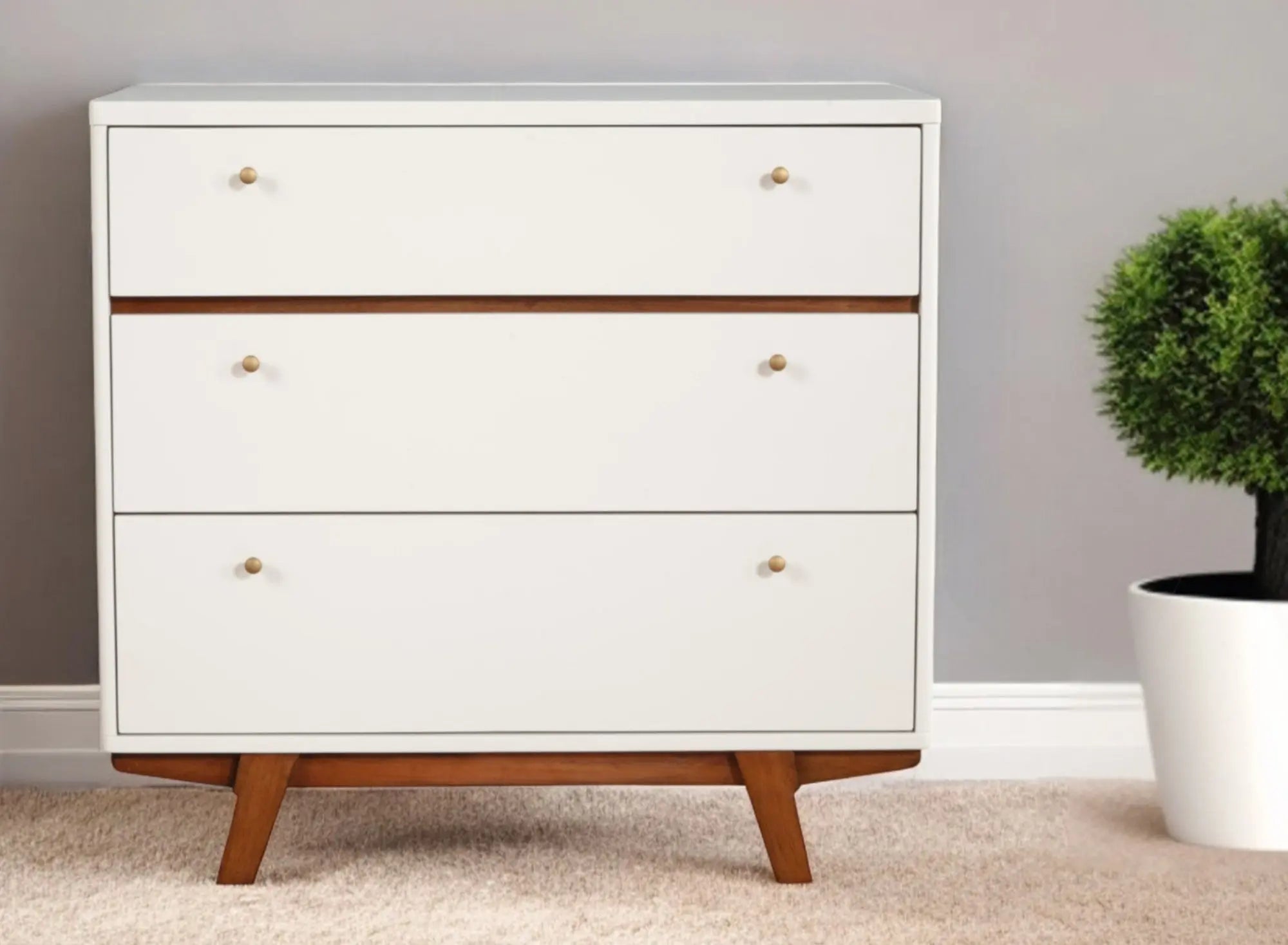 36" Brown and White Solid Wood Three Drawer Chest - GreatEagleInc