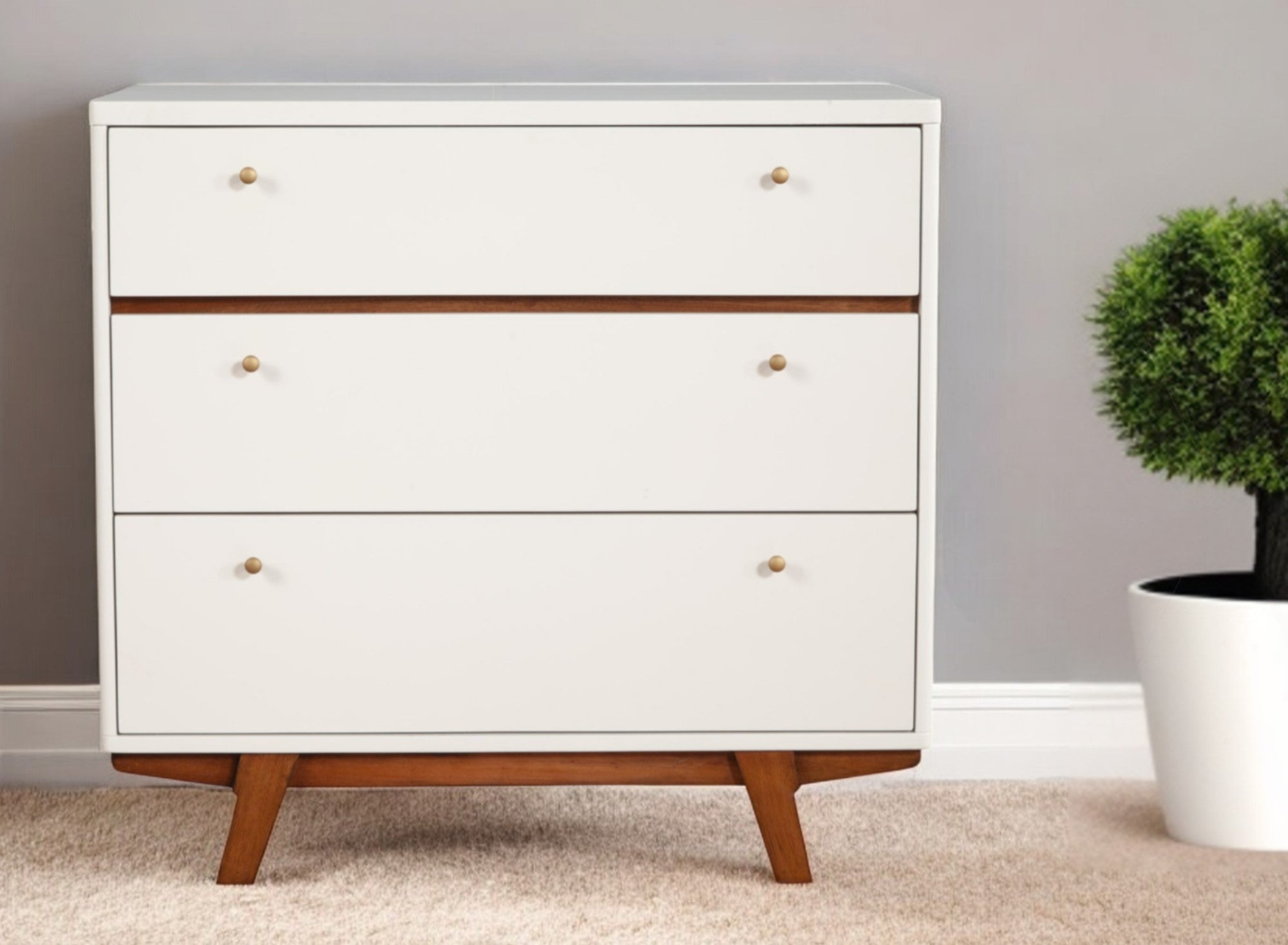 36" Brown and White Solid Wood Three Drawer Chest - GreatEagleInc