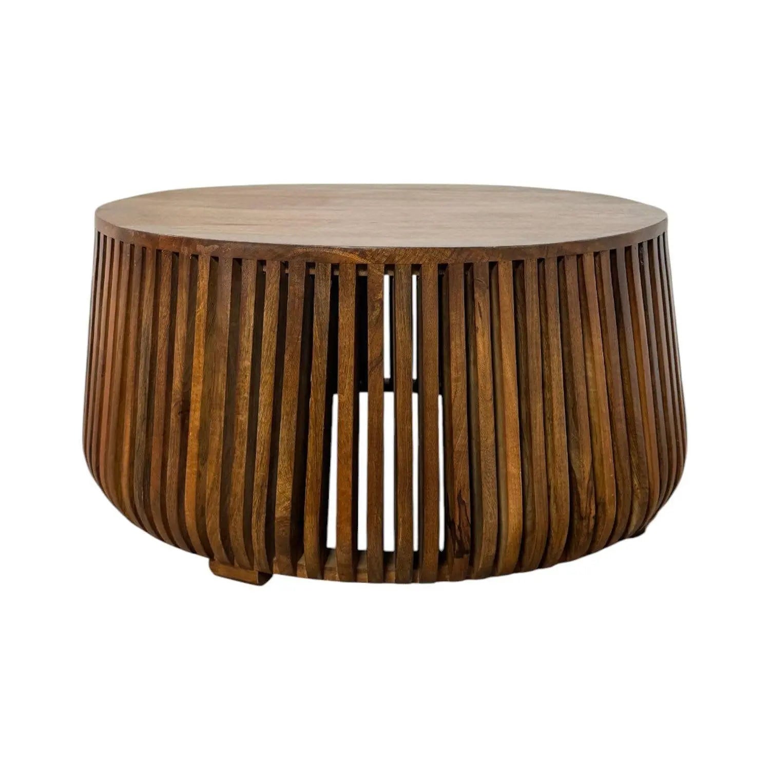 36" Chestnut Solid Wood Round Solid Drum Coffee Table Homeroots Living Room
