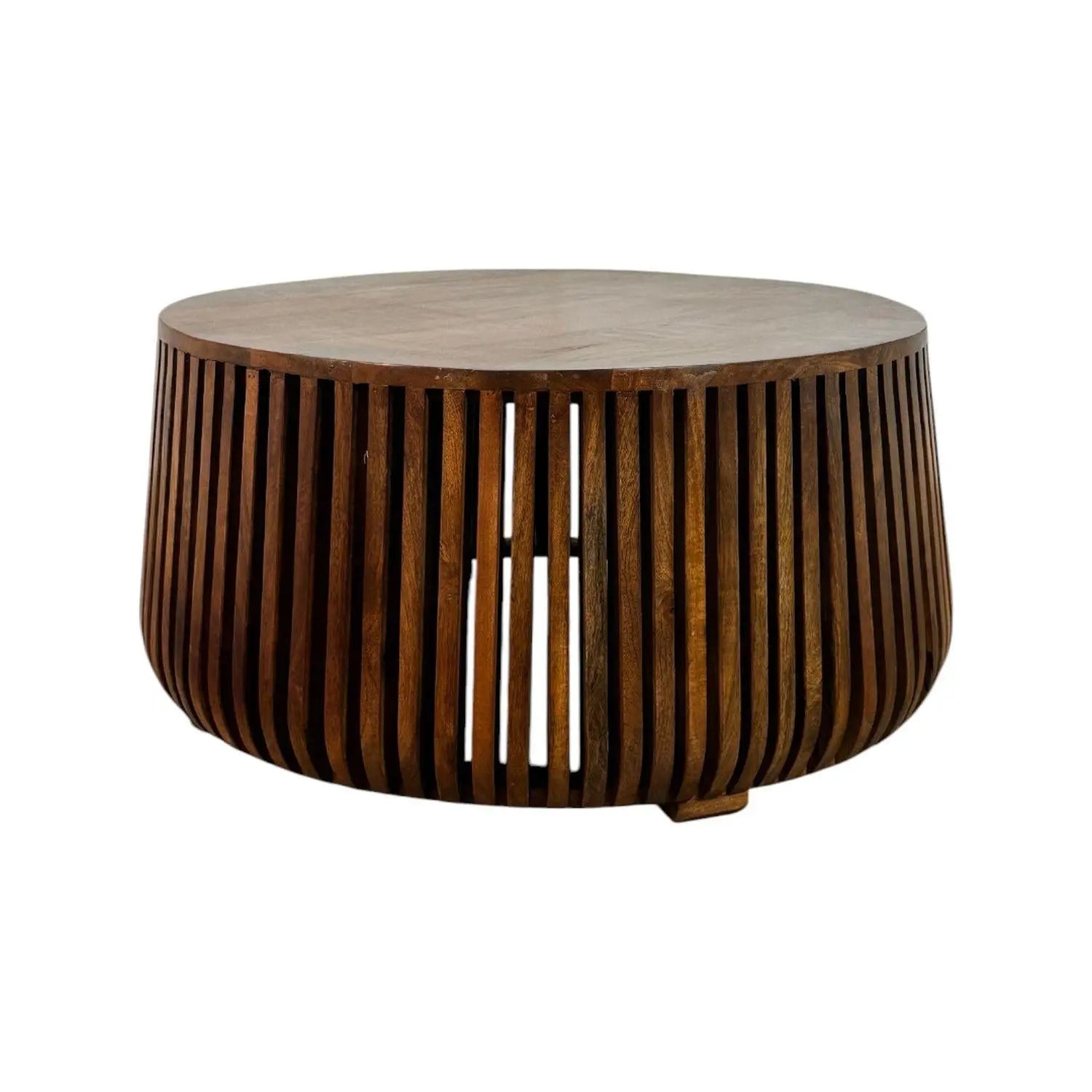 36" Chestnut Solid Wood Round Solid Drum Coffee Table Homeroots Living Room