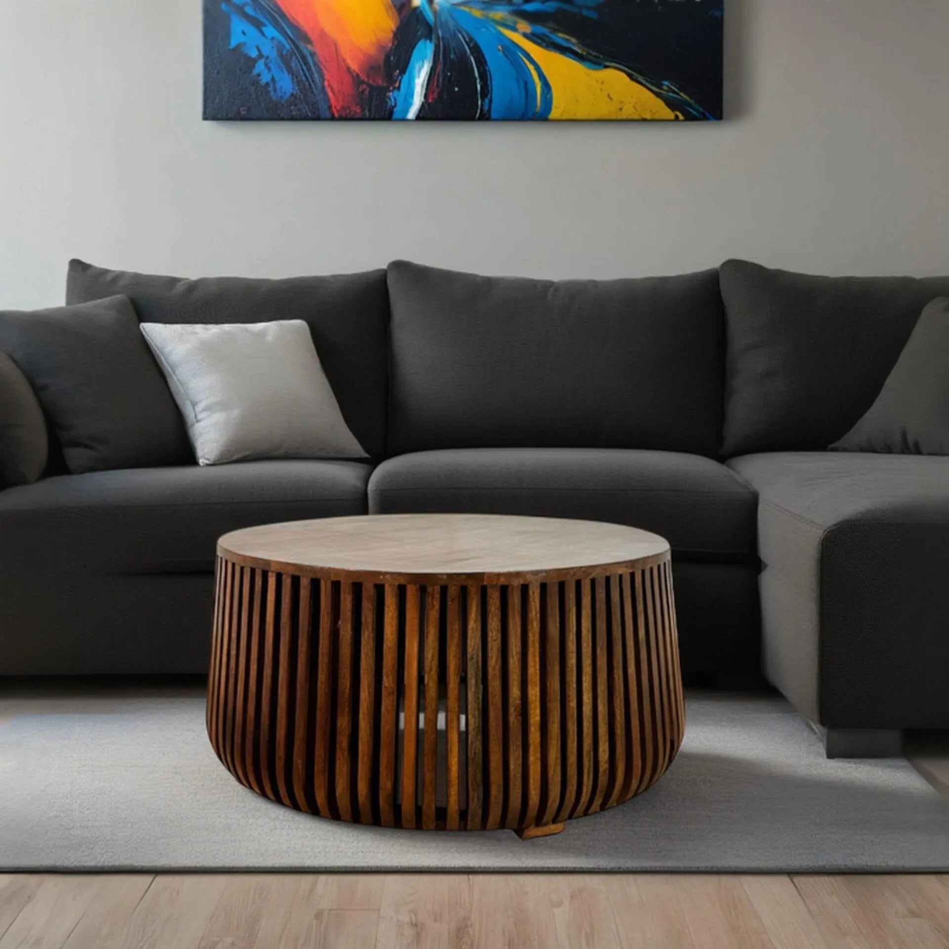 36" Chestnut Solid Wood Round Solid Drum Coffee Table Homeroots Living Room