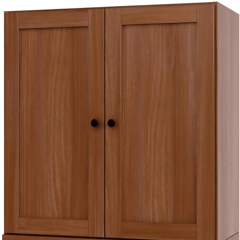 36" Coffee Solid Wood Adjustable Three Tier Library Bookcase with Two Doors Homeroots Office