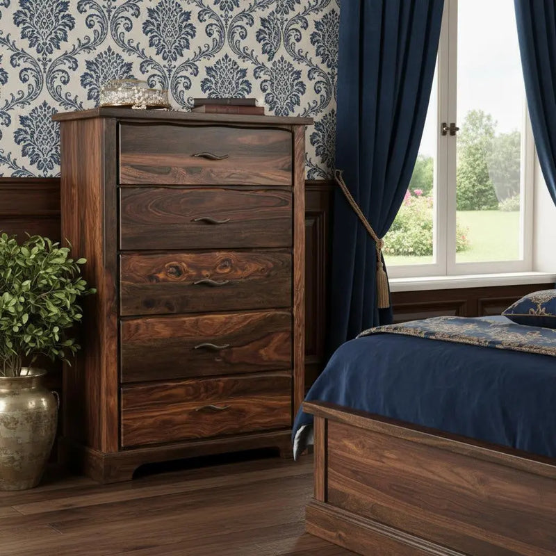 36" Dark Brown Solid Wood Five Drawer Chest Homeroots Bed & Bath