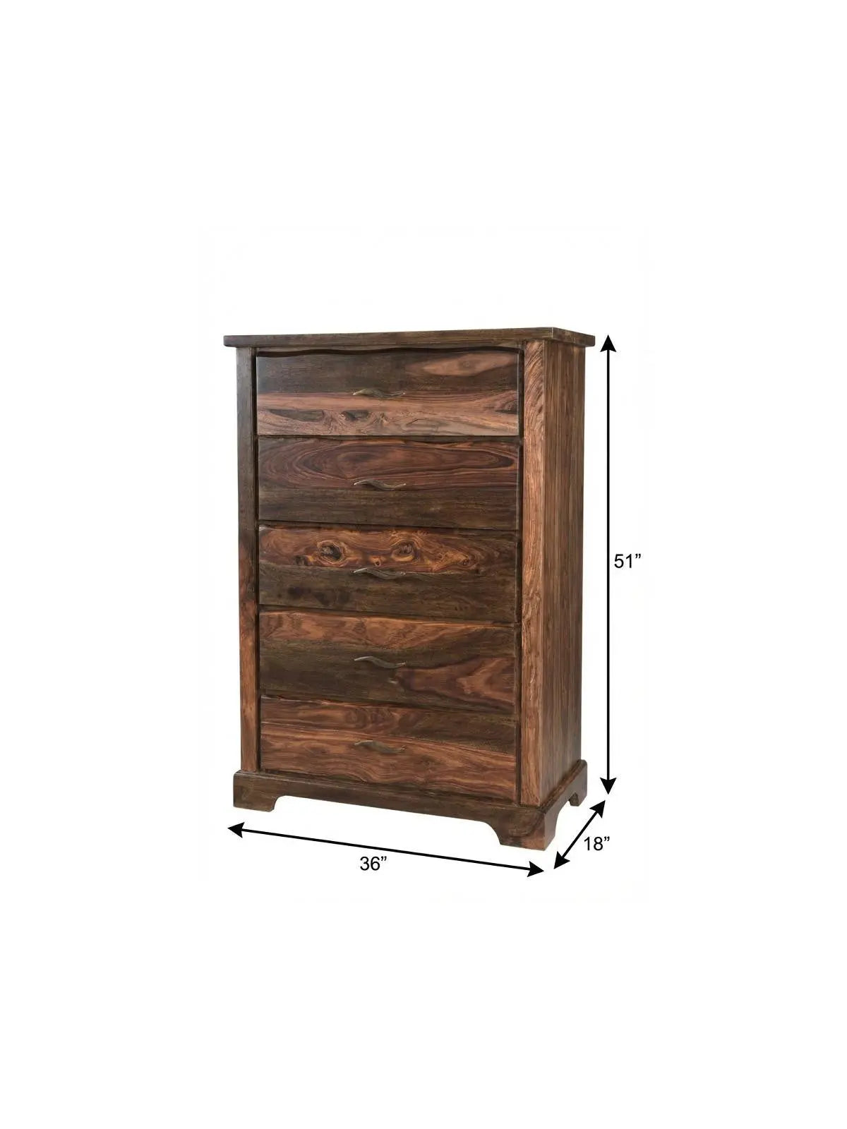 36" Dark Brown Solid Wood Five Drawer Chest Homeroots Bed & Bath