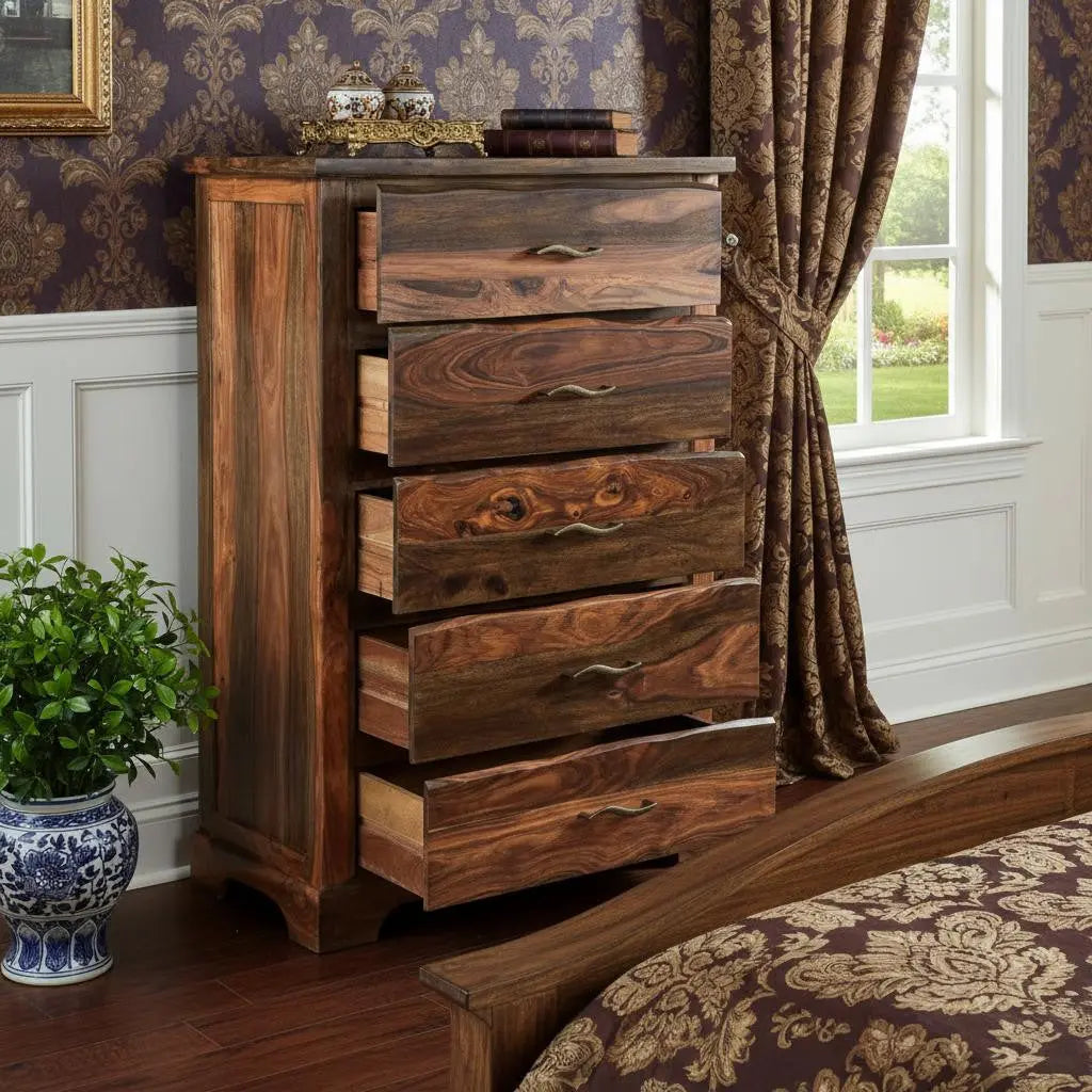 36" Dark Brown Solid Wood Five Drawer Chest Homeroots Bed & Bath