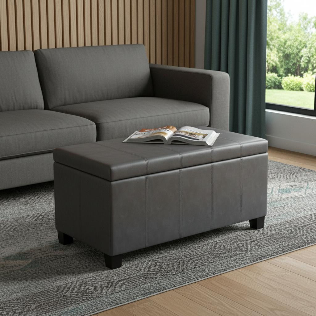36" Dark Brown and Gray Upholstery Storage Ottoman Homeroots Living Room
