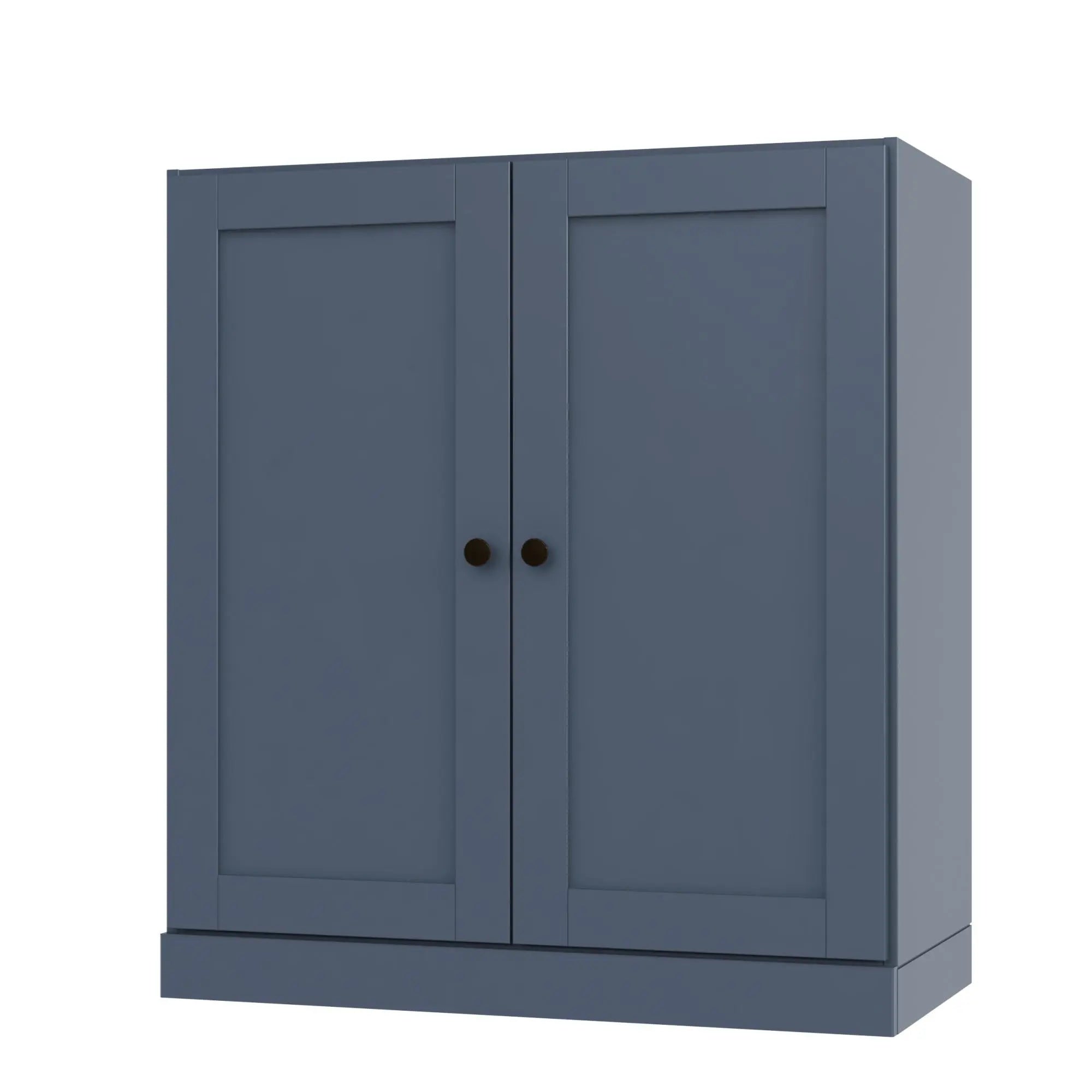 36" French Blue Solid Wood Adjustable Three Tier Library Bookcase with Two Doors Homeroots Office