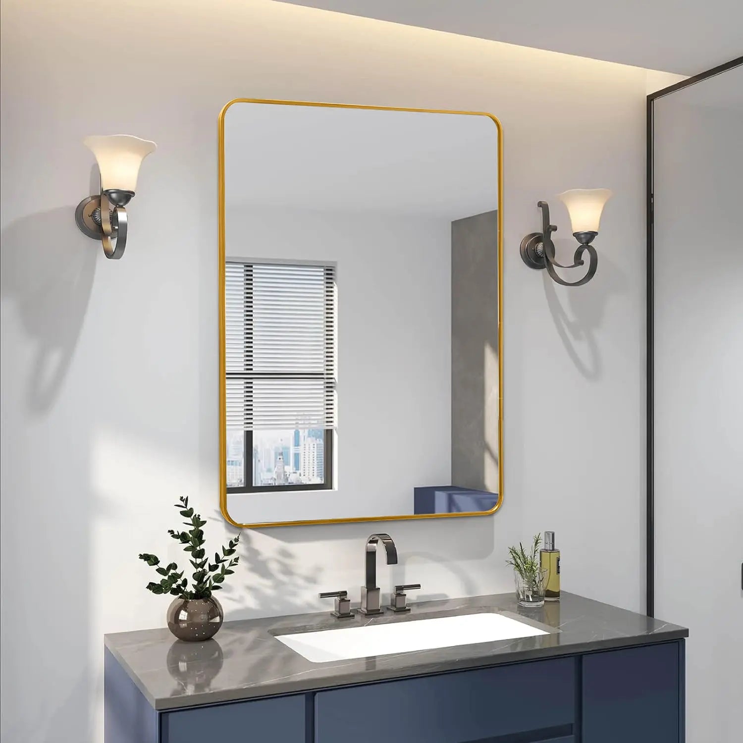 36" Gold Aluminum Framed Accent Mirror Homeroots Bed & Bath