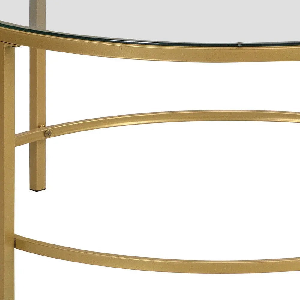 36" Gold And Clear Glass Round Coffee Table Homeroots Living Room