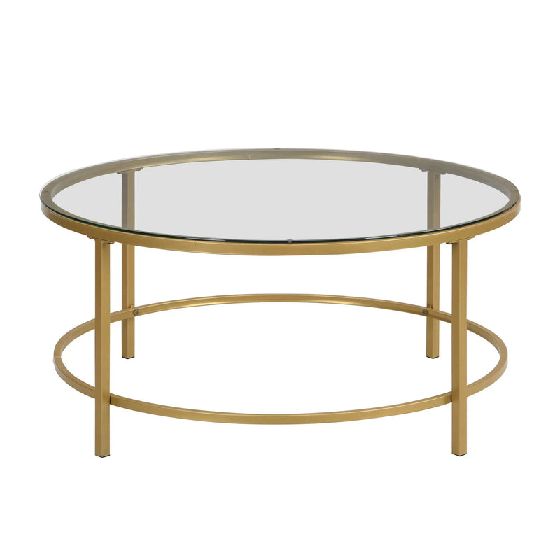 36" Gold And Clear Glass Round Coffee Table Homeroots Living Room
