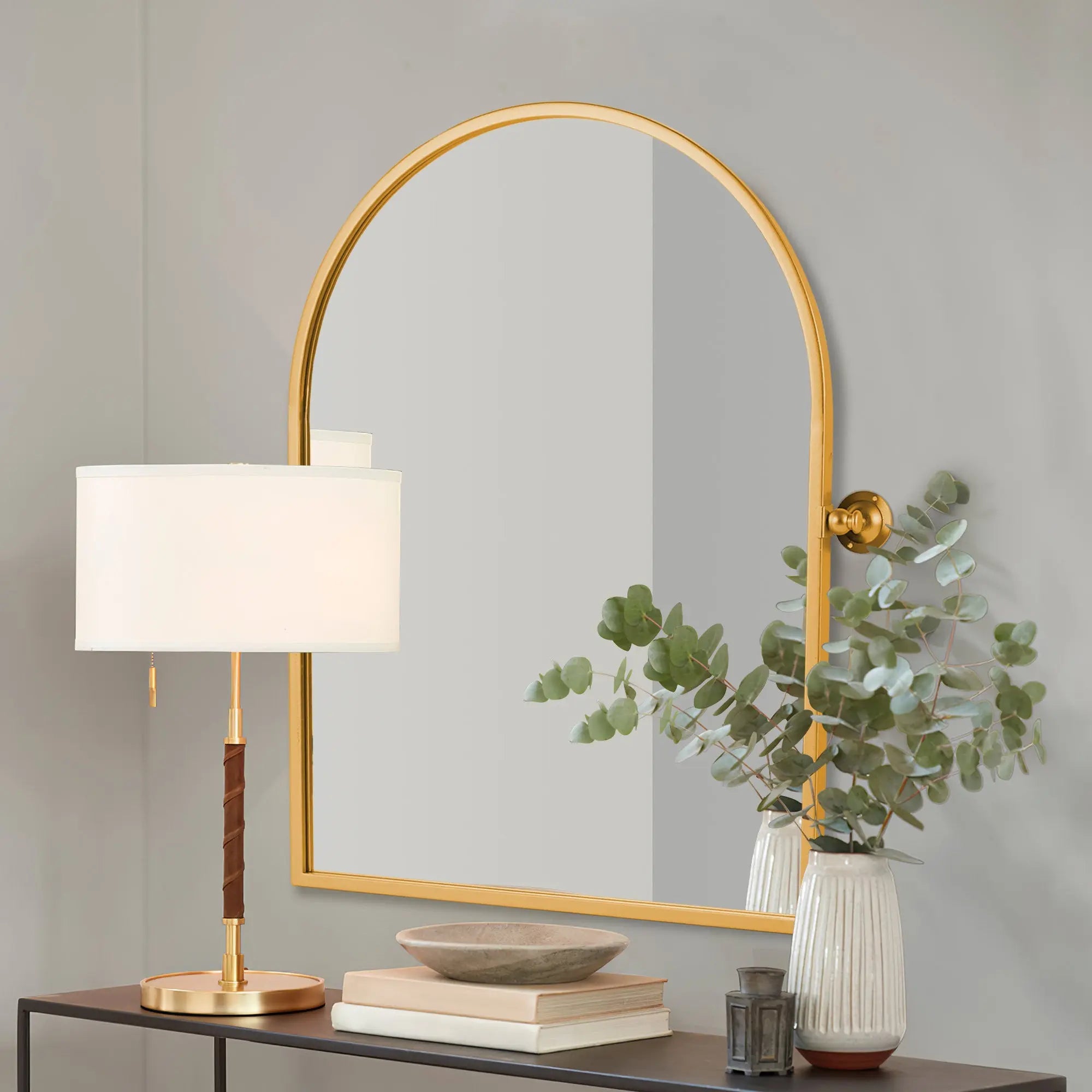 36" Gold Metal Arch Tilting Framed Accent Mirror Homeroots Bed & Bath