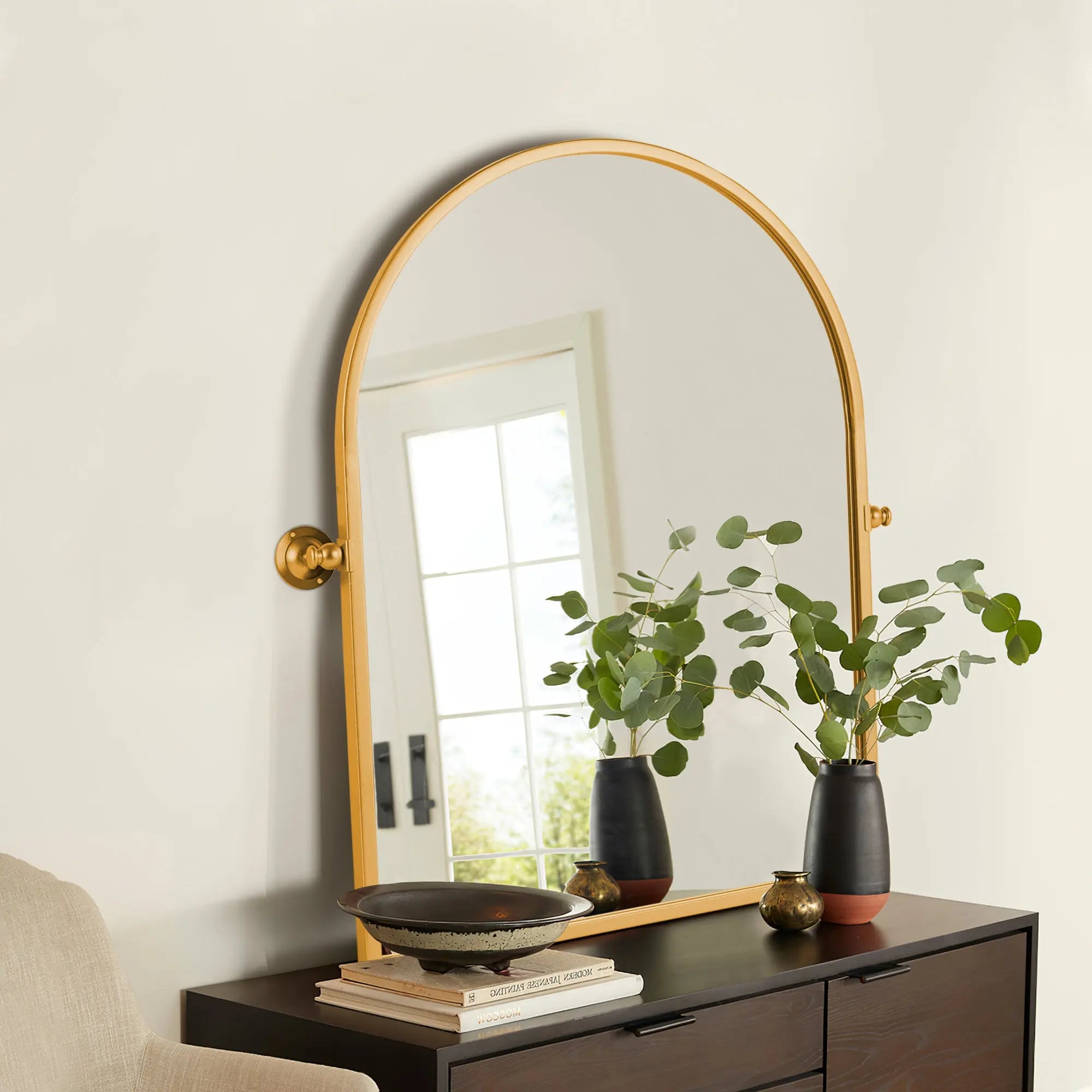 36" Gold Metal Arch Tilting Framed Accent Mirror Homeroots Bed & Bath