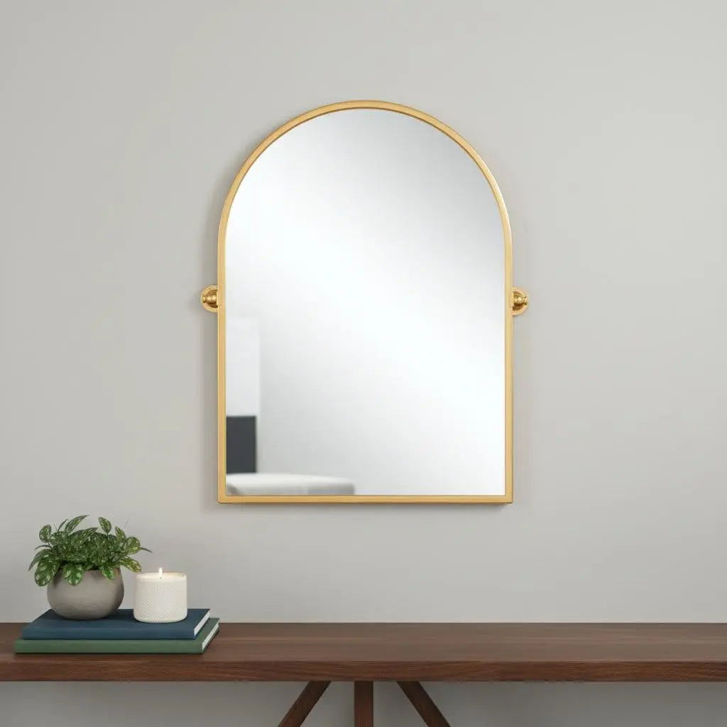 36" Gold Metal Arch Tilting Framed Accent Mirror Homeroots Bed & Bath