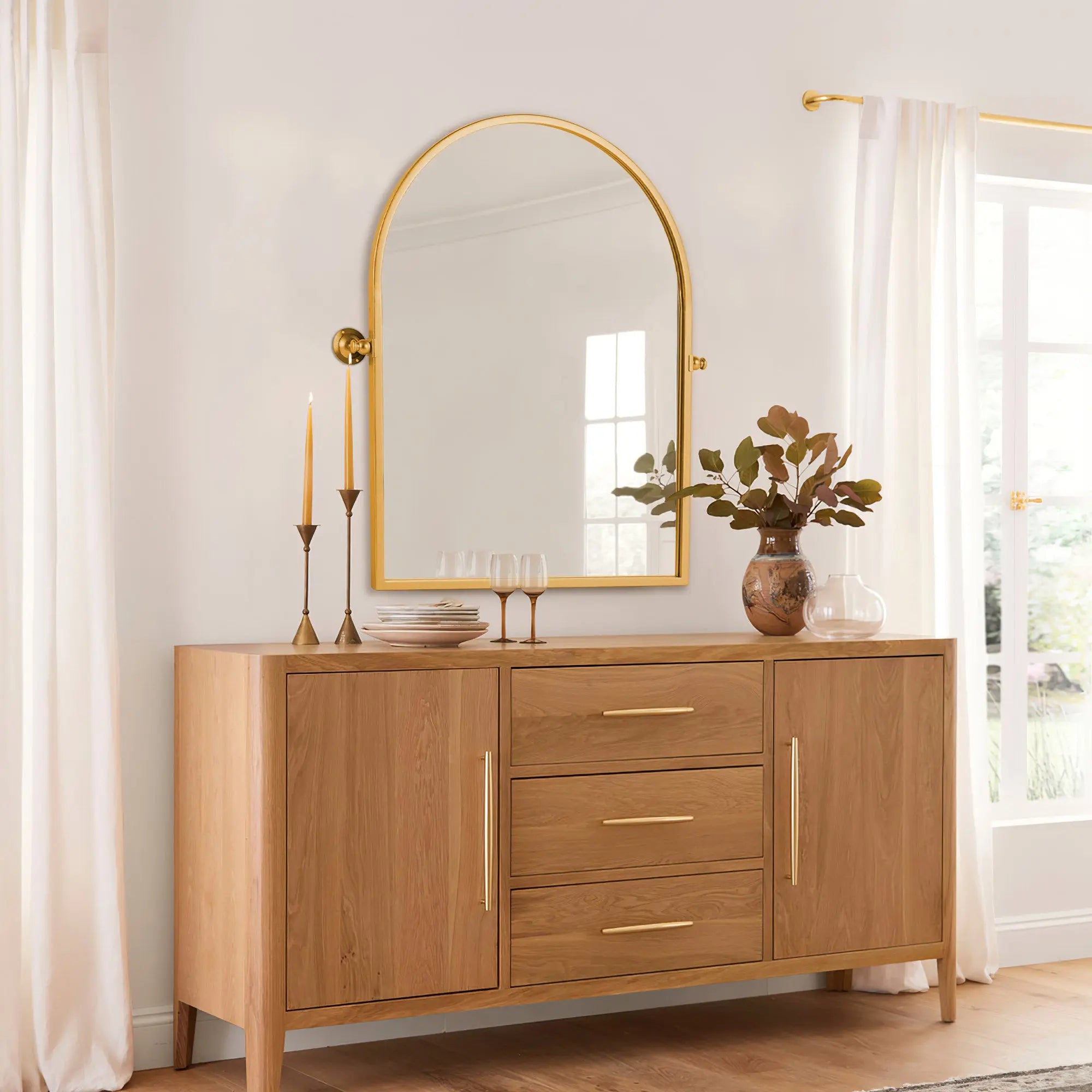 36" Gold Metal Arch Tilting Framed Accent Mirror Homeroots Bed & Bath