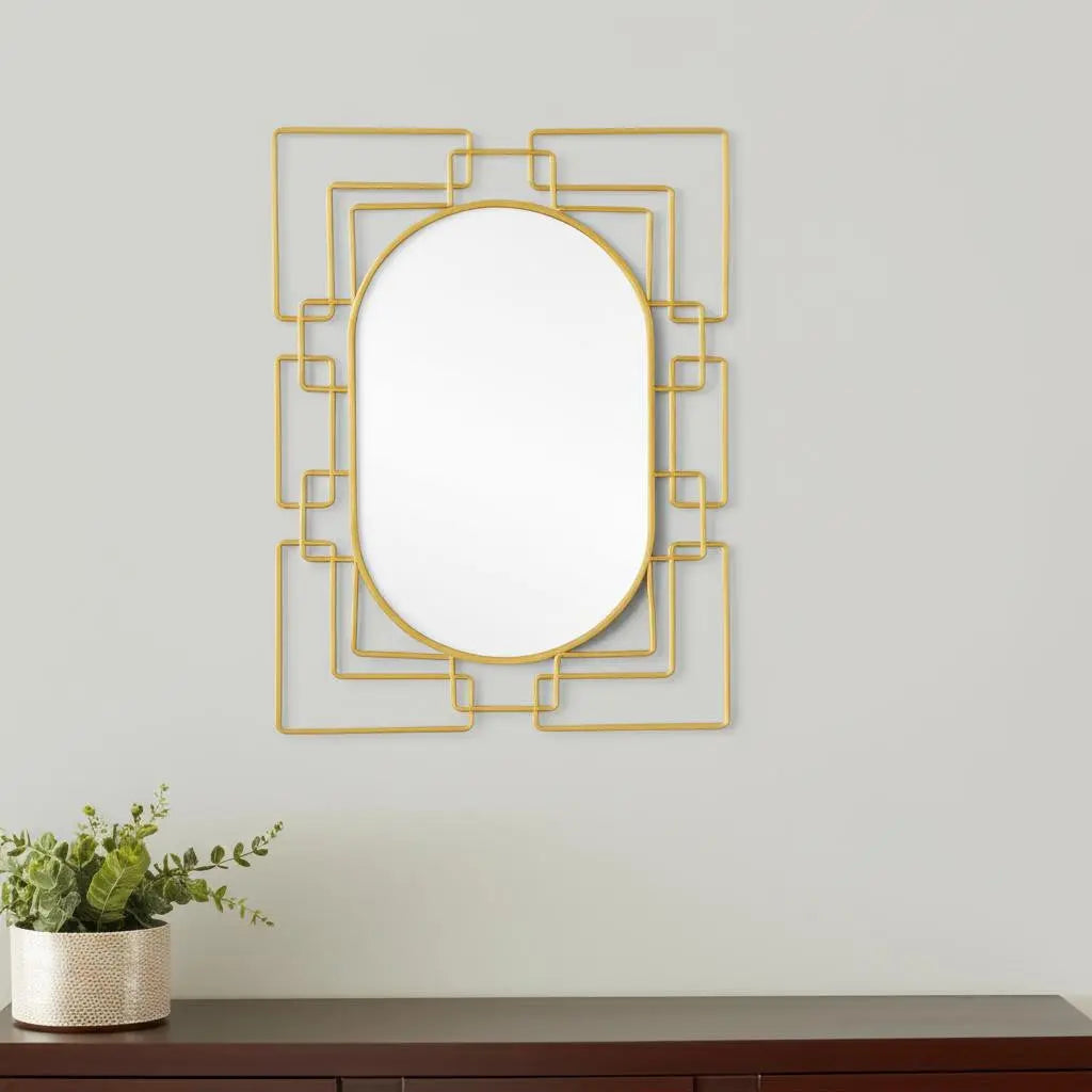 36" Gold Metal Geometric Oval Accent Mirror Homeroots Bed & Bath