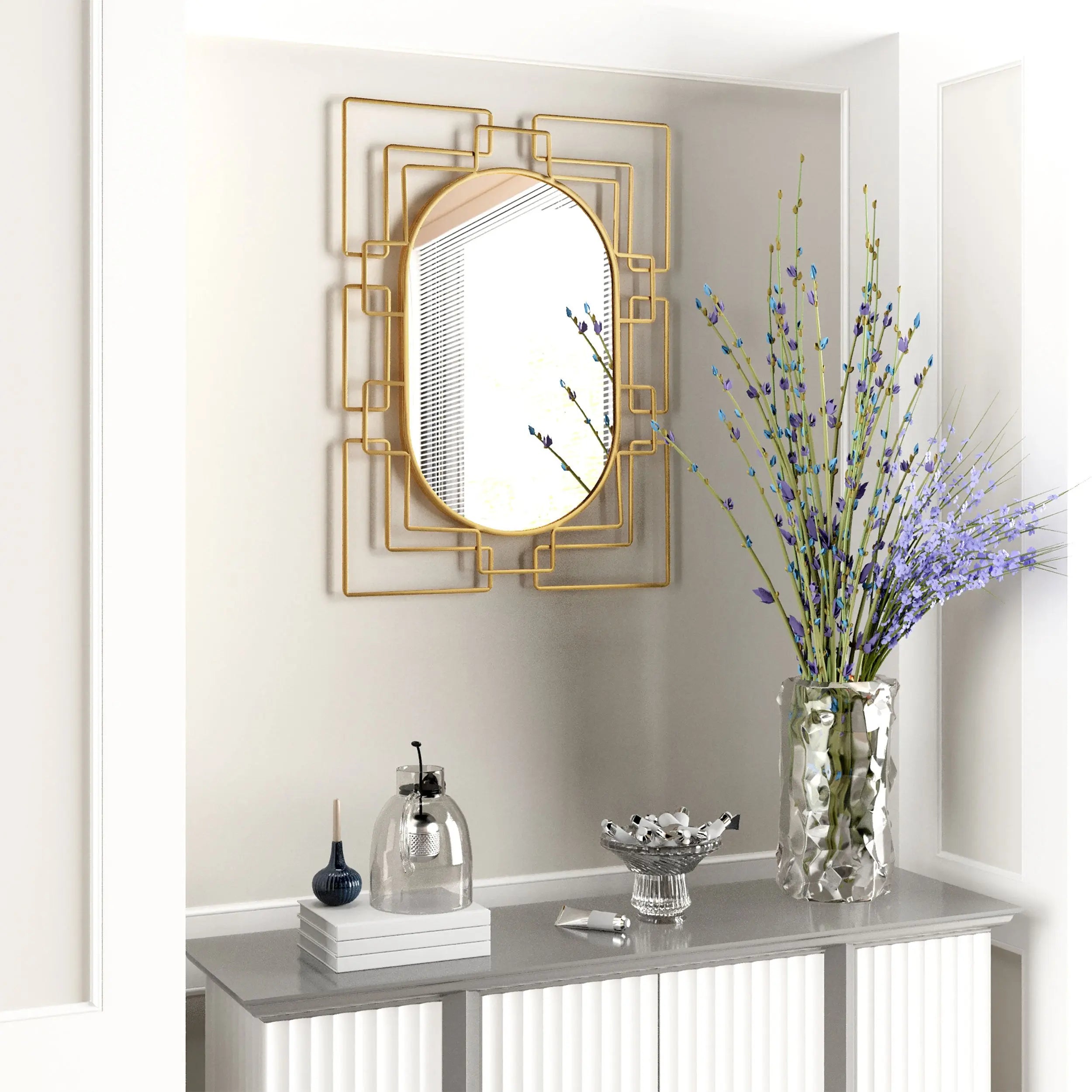 36" Gold Metal Geometric Oval Accent Mirror Homeroots Bed & Bath