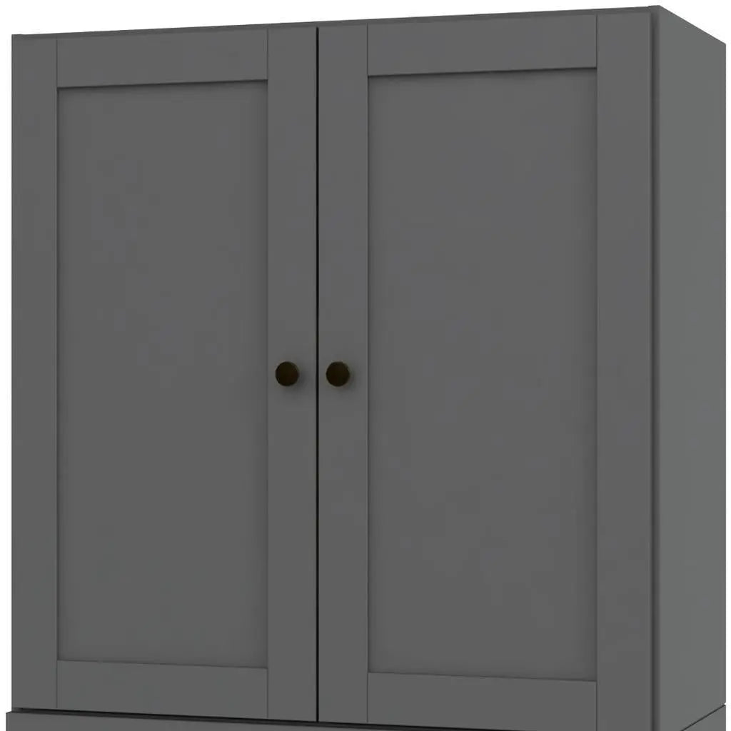 36" Gray Solid Wood Adjustable Three Tier Library Bookcase with Two Doors Homeroots Office