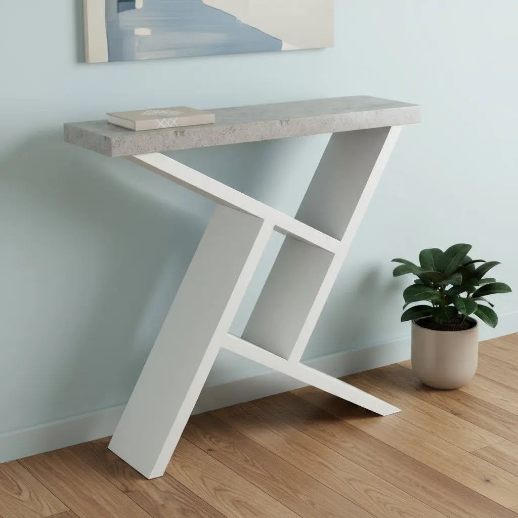 36" Gray and White Abstract Console Table With Shelves Homeroots Living Room