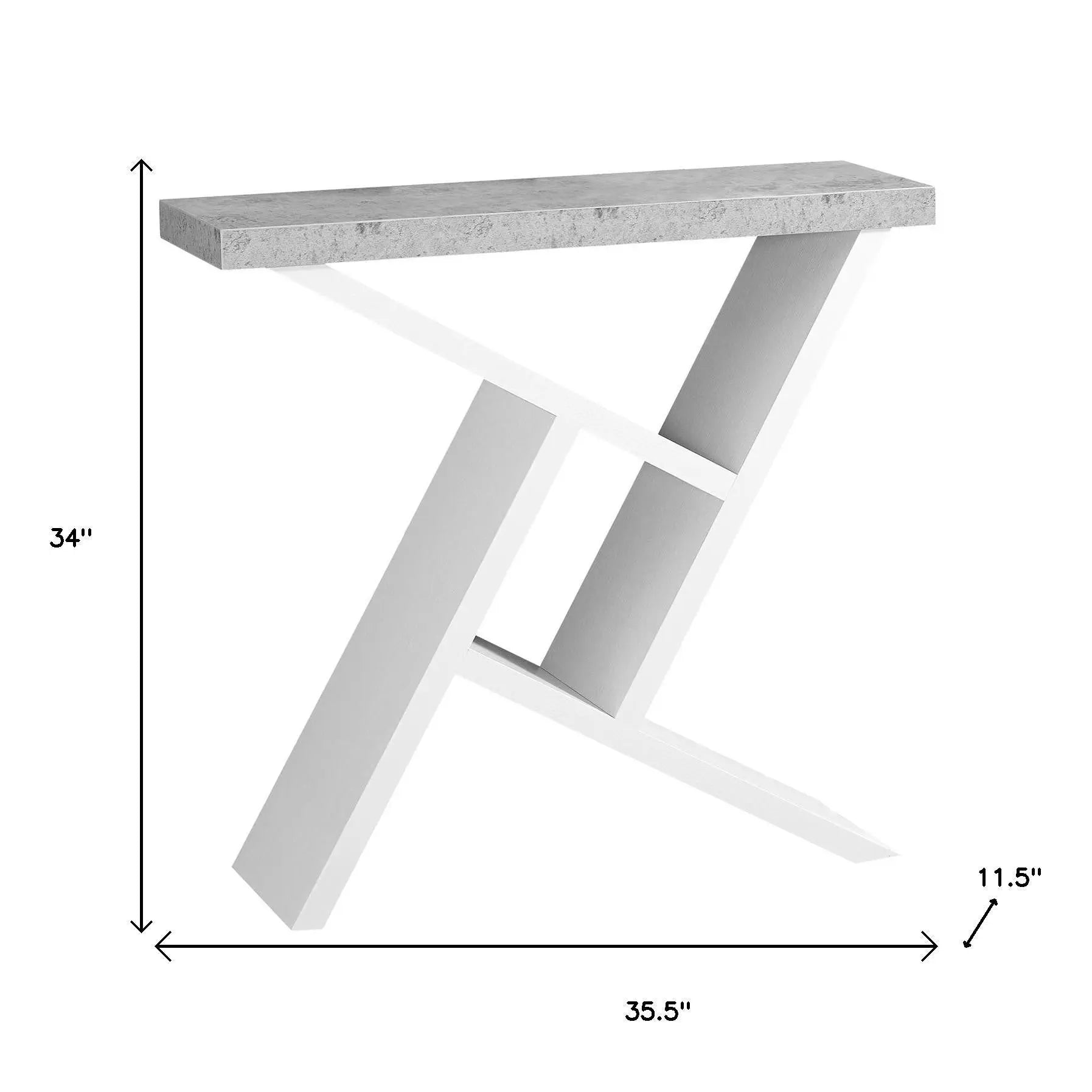 36" Gray and White Abstract Console Table With Shelves Homeroots Living Room
