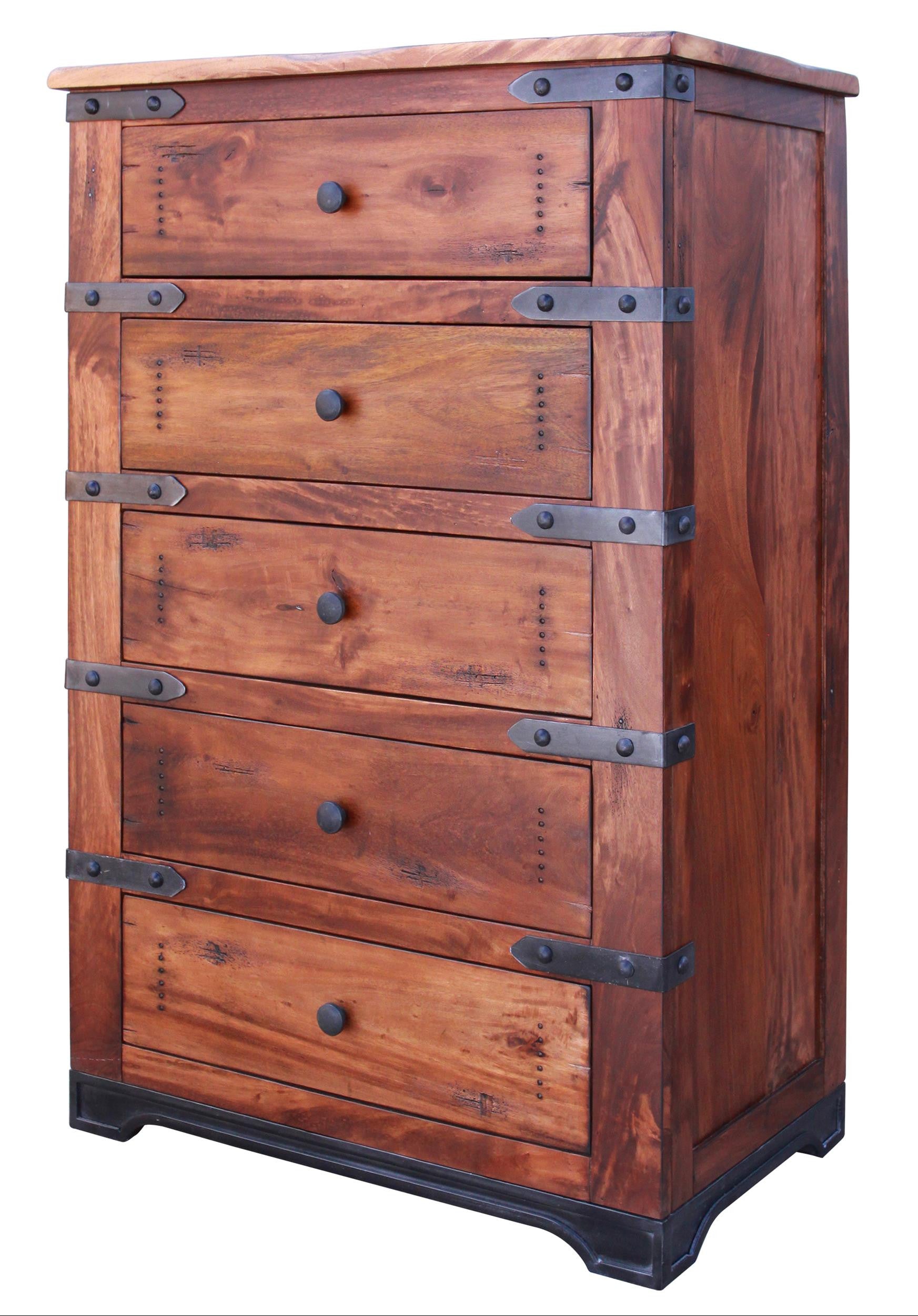 36" Natural Solid Wood Five Drawer Chest - GreatEagleInc