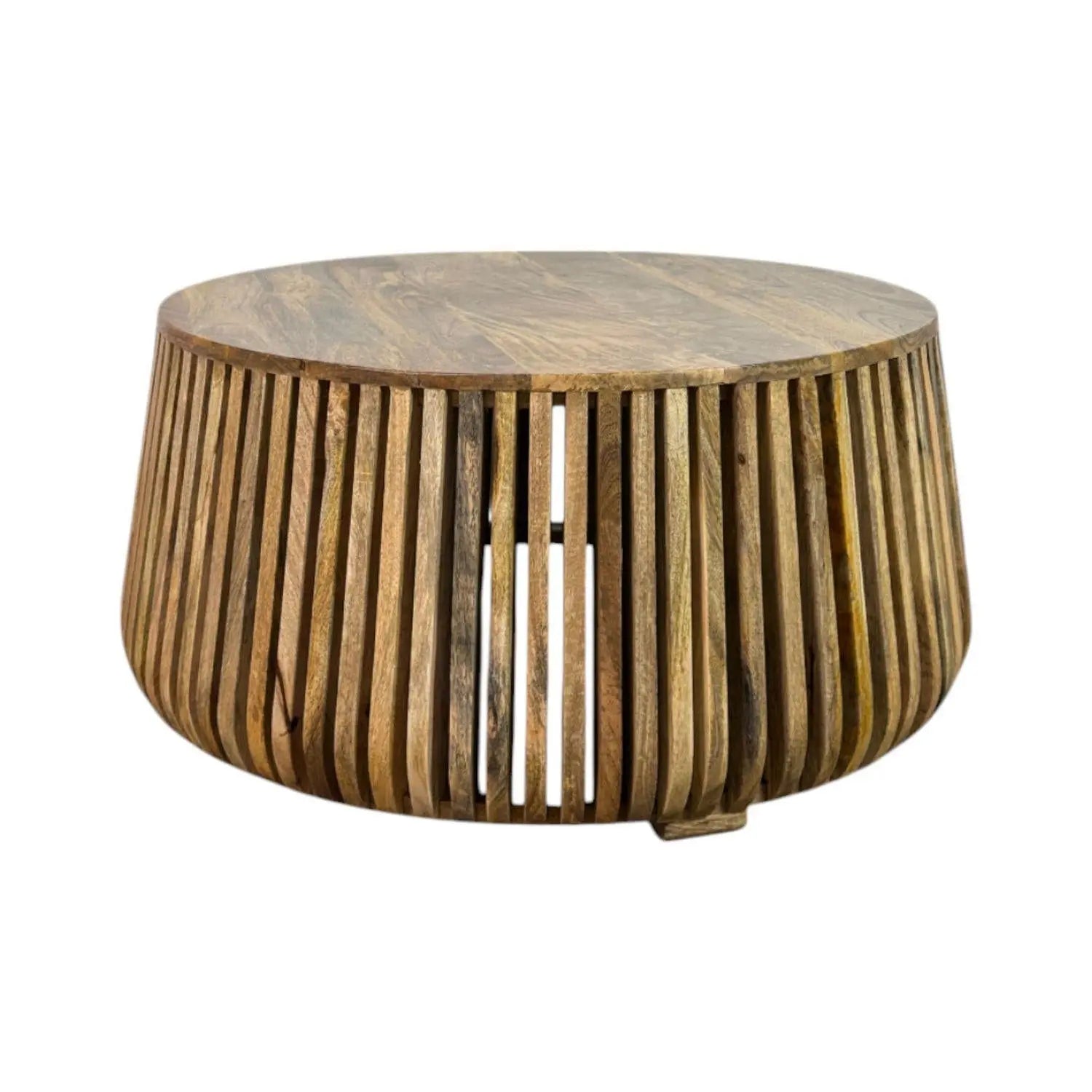 36" Natural Solid Wood Round Solid Drum Coffee Table Homeroots Living Room