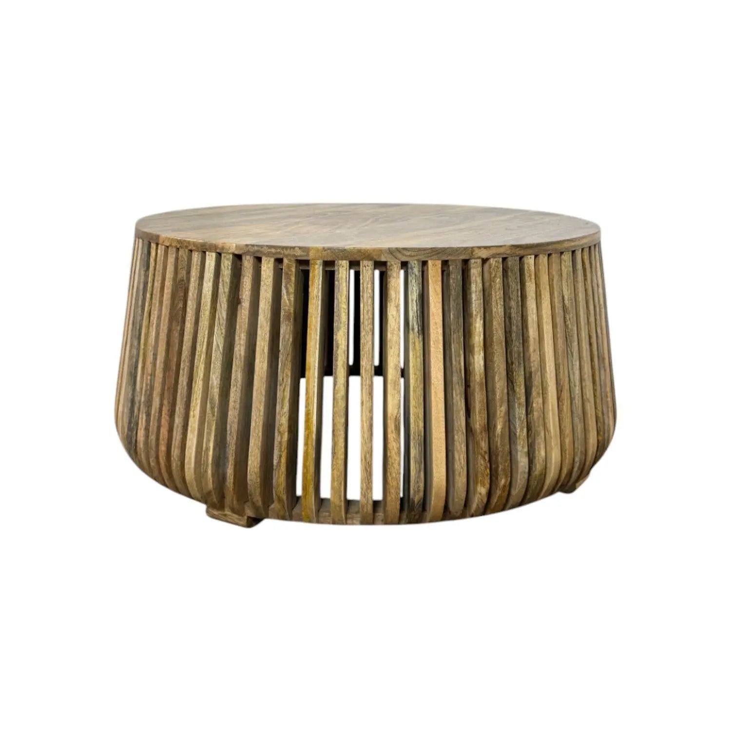 36" Natural Solid Wood Round Solid Drum Coffee Table Homeroots Living Room