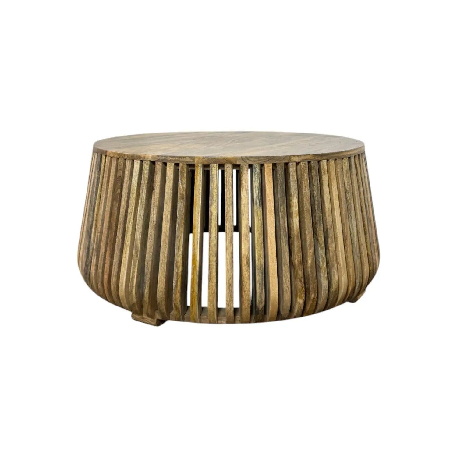 36" Natural Solid Wood Round Solid Drum Coffee Table Homeroots Living Room