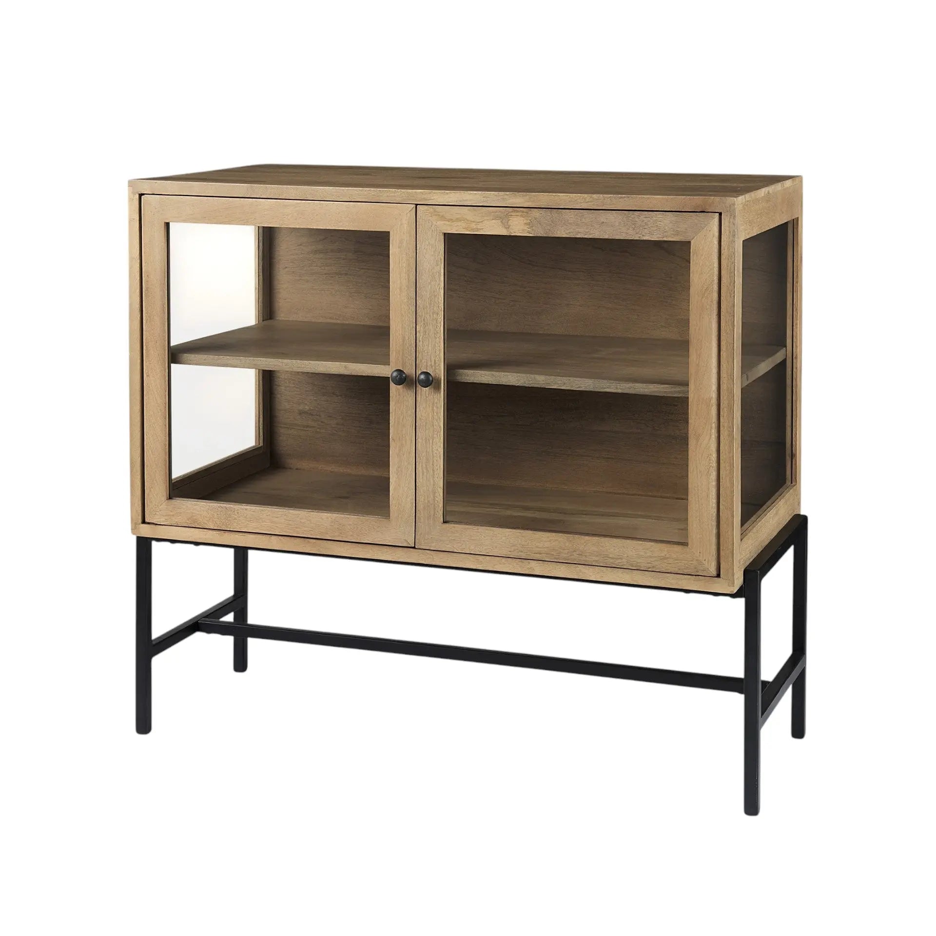 36" Natural Solid Wood Sideboard with Two Glass Doors Homeroots Kitchen & Dining
