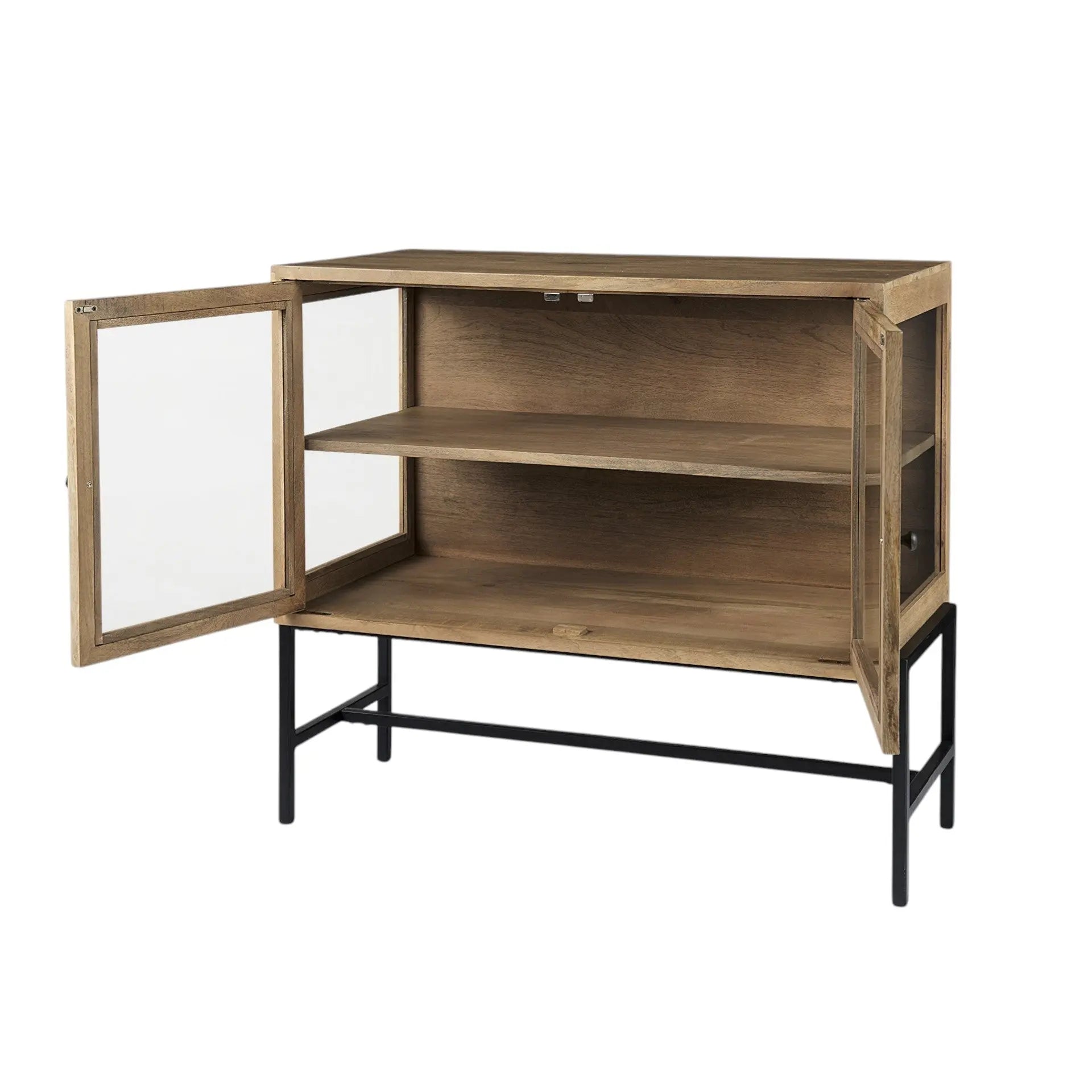 36" Natural Solid Wood Sideboard with Two Glass Doors Homeroots Kitchen & Dining