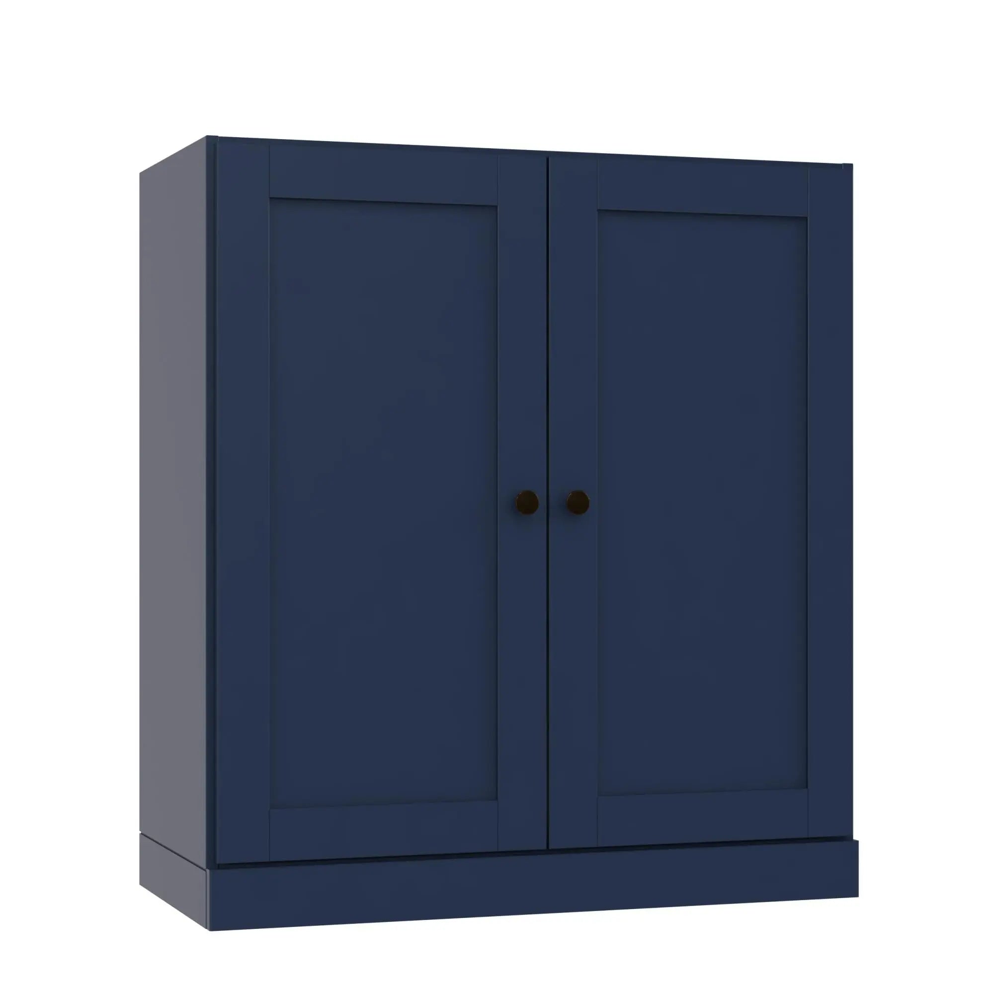 36" Navy Blue Solid Wood Adjustable Three Tier Library Bookcase with Two Doors Homeroots Office