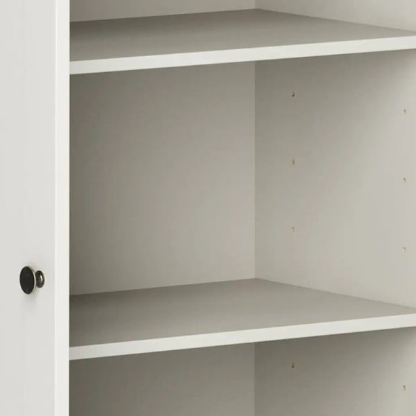 36" Off White Solid Wood Adjustable Three Tier Library Bookcase with Two Doors Homeroots Office