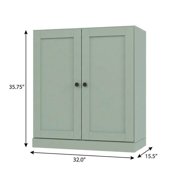 36" Sage Solid Wood Adjustable Three Tier Library Bookcase with Two Doors Homeroots Office