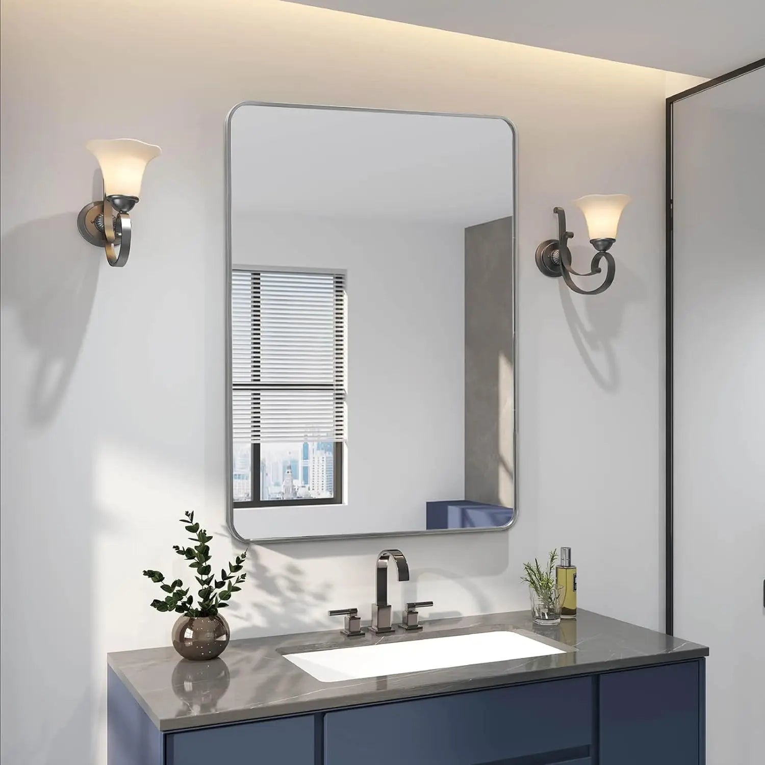 36" Silver Aluminum Framed Accent Mirror Homeroots Bed & Bath