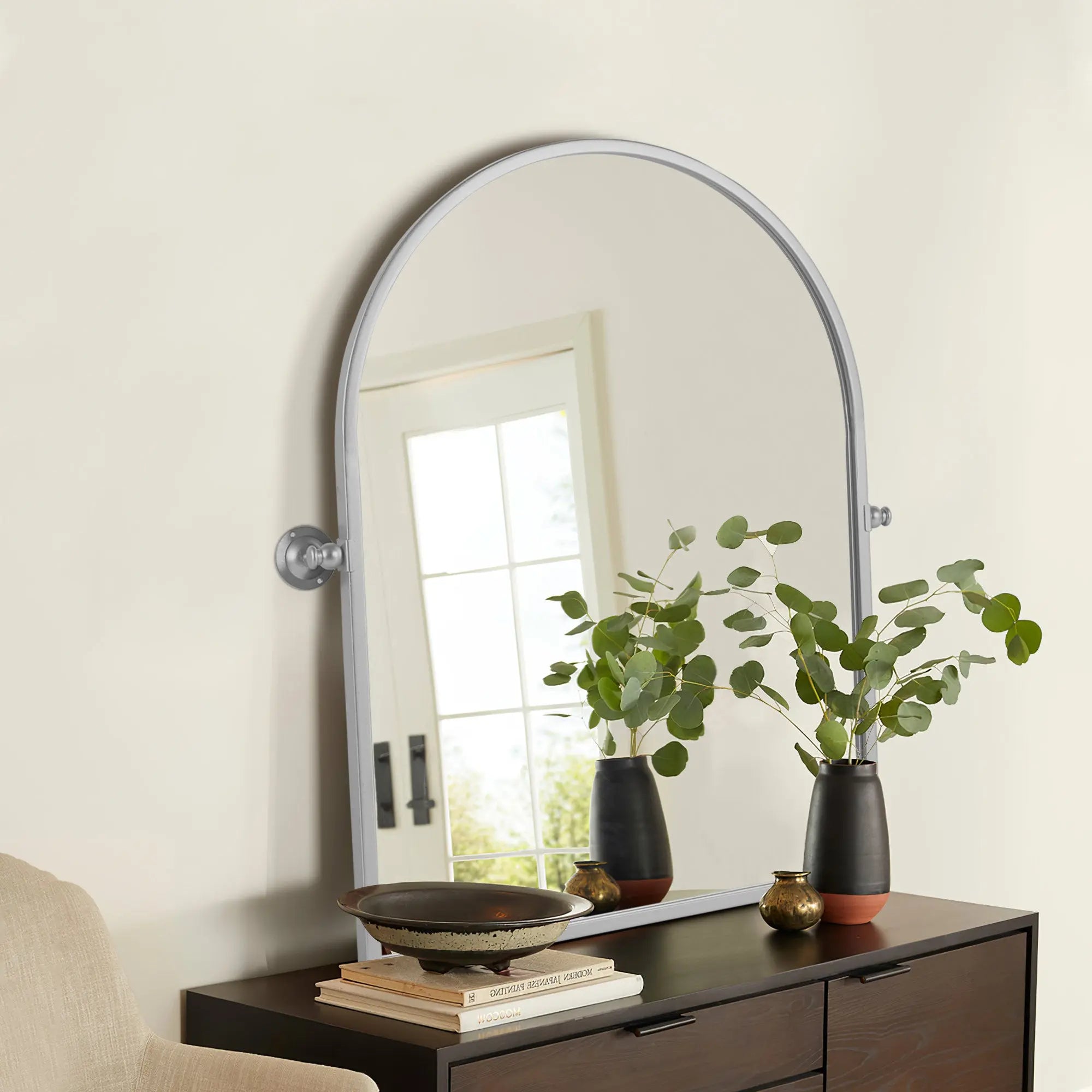 36" Silver Metal Arch Tilting Framed Accent Mirror Homeroots Bed & Bath