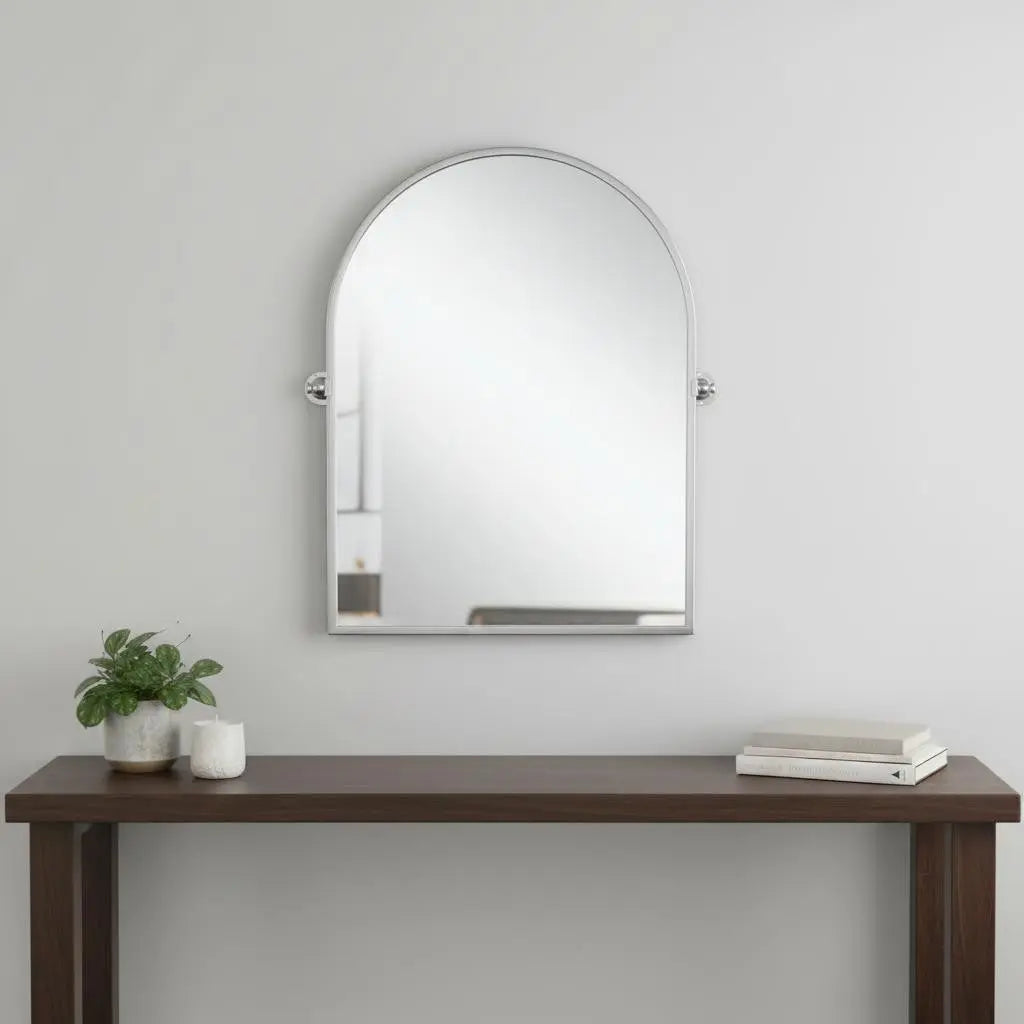 36" Silver Metal Arch Tilting Framed Accent Mirror Homeroots Bed & Bath
