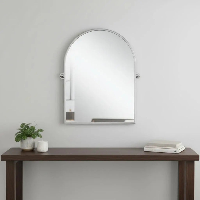36" Silver Metal Arch Tilting Framed Accent Mirror Homeroots Bed & Bath