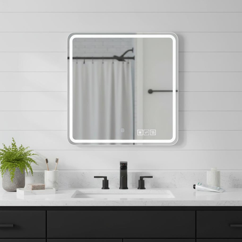 36" Silver Square Lighted Frameless Bathroom Vanity Mirror Homeroots Bed & Bath