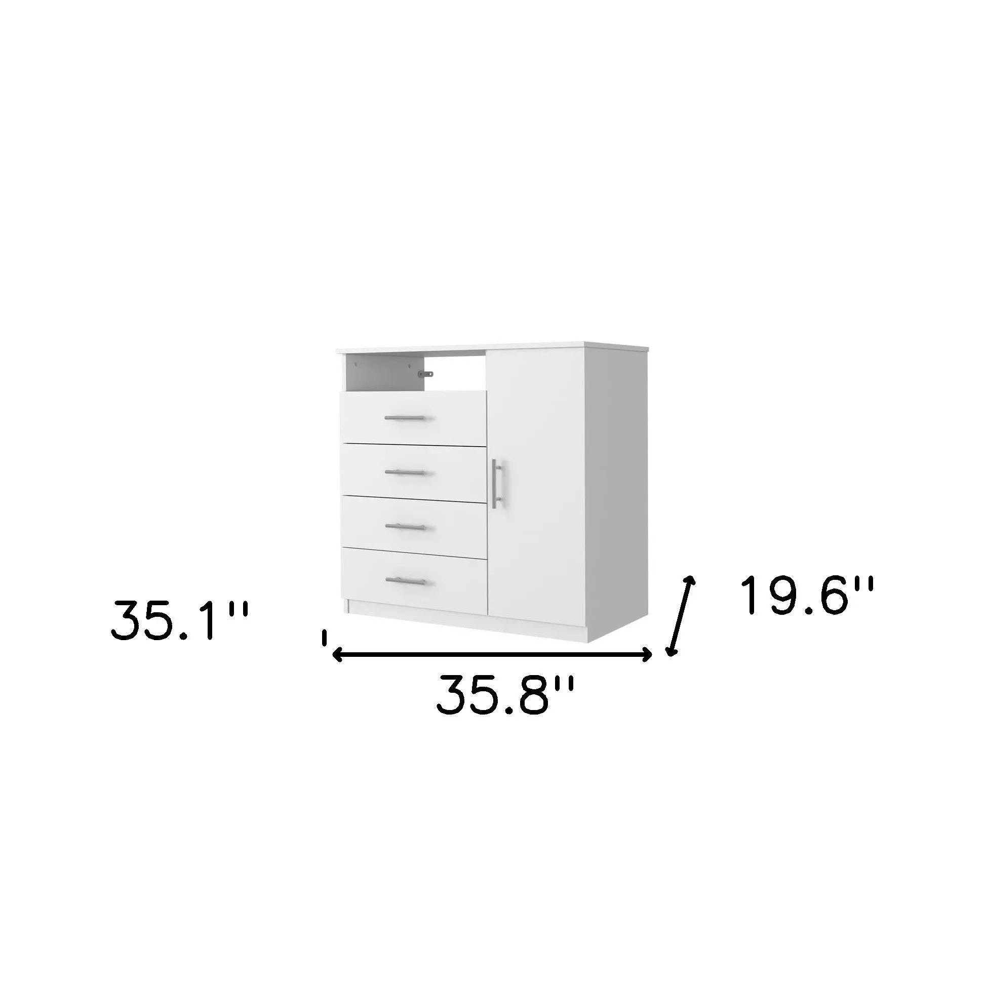36" White Four Drawer Combo Dresser Homeroots Bed & Bath