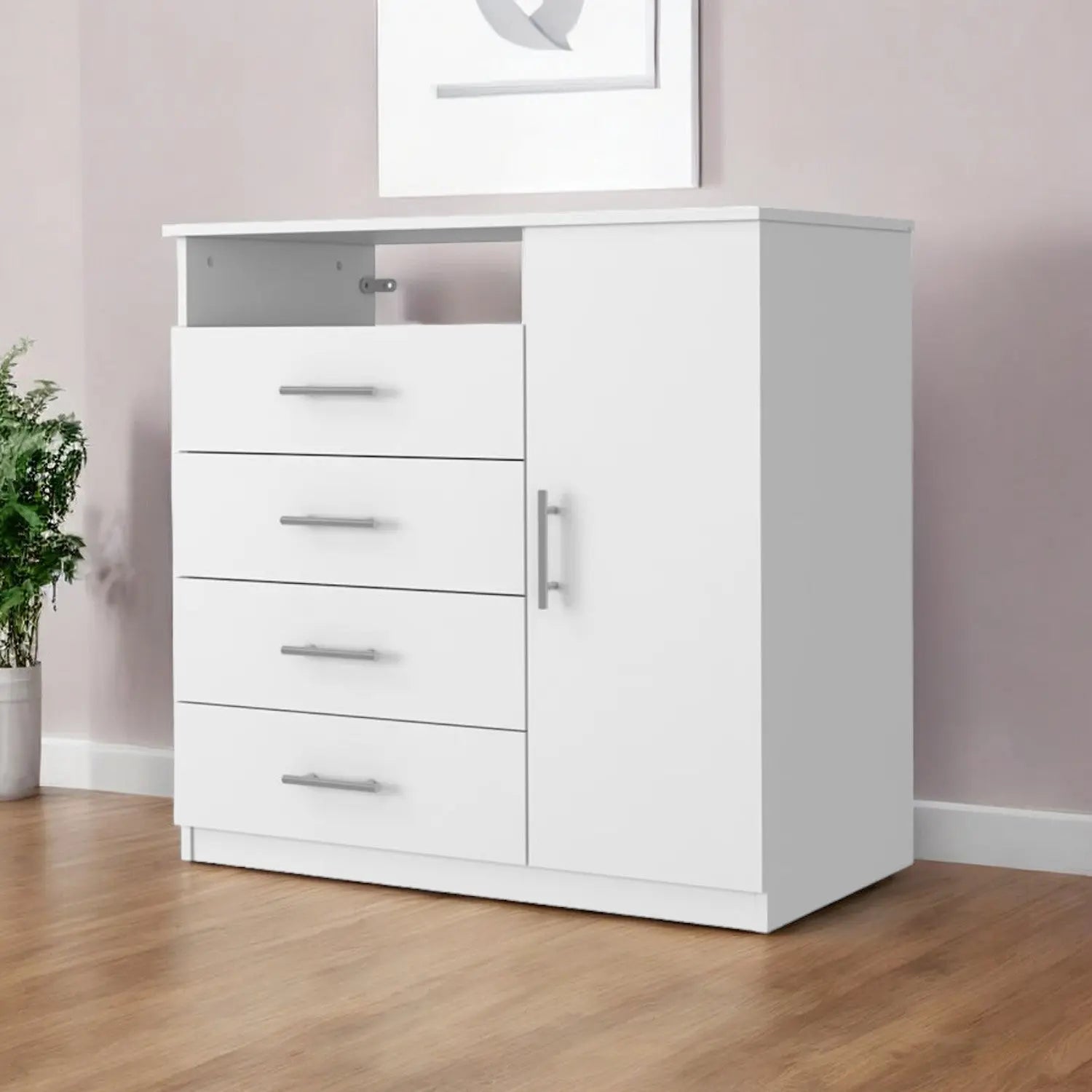 36" White Four Drawer Combo Dresser Homeroots Bed & Bath