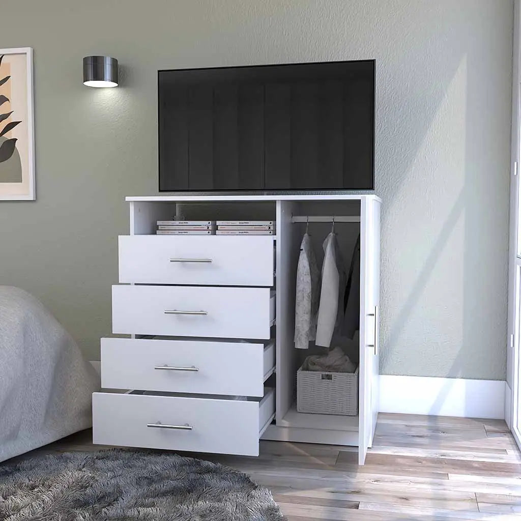 36" White Four Drawer Combo Dresser Homeroots Bed & Bath