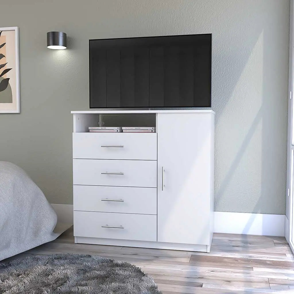 36" White Four Drawer Combo Dresser Homeroots Bed & Bath