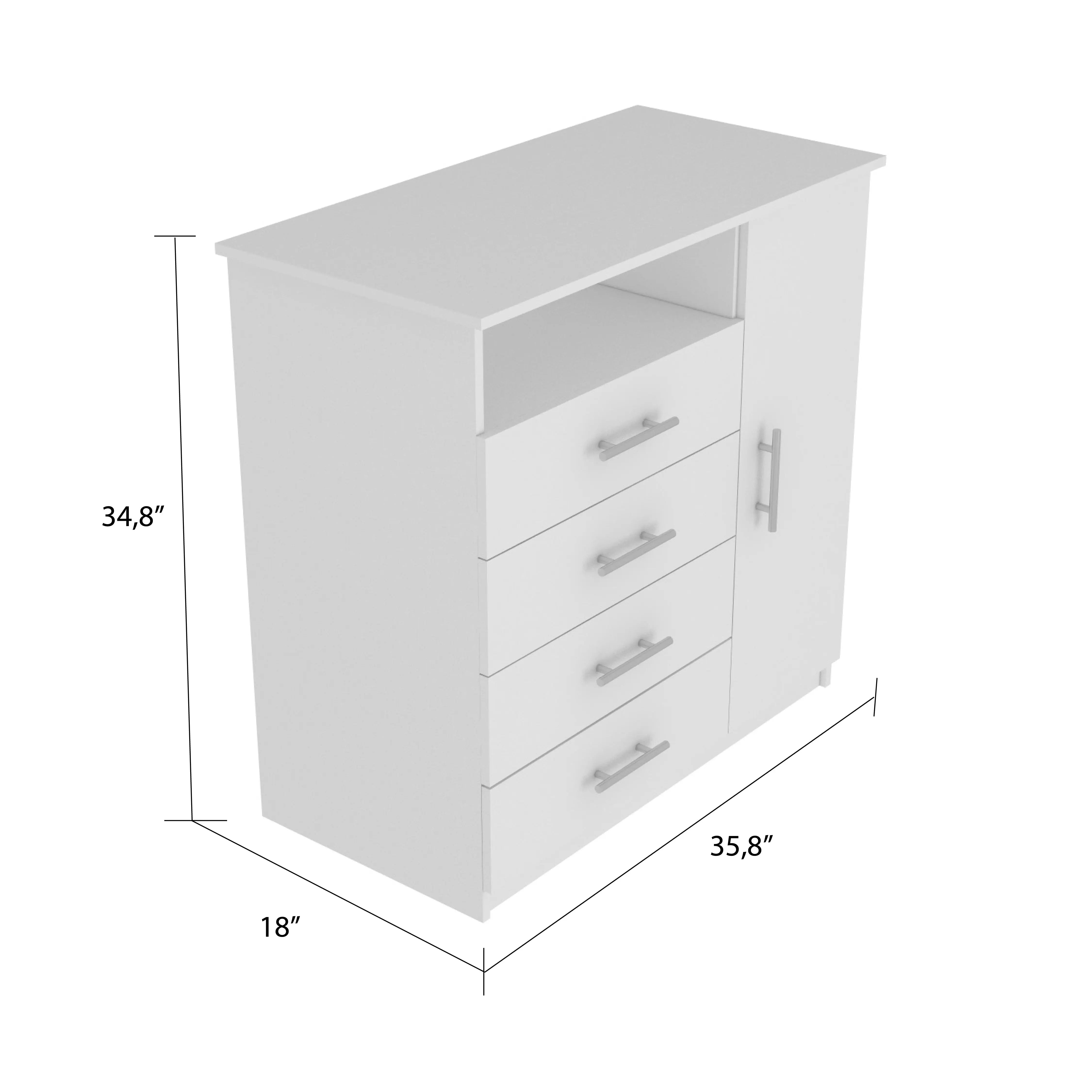 36" White Four Drawer Combo Dresser With Open Shelf Homeroots Bed & Bath