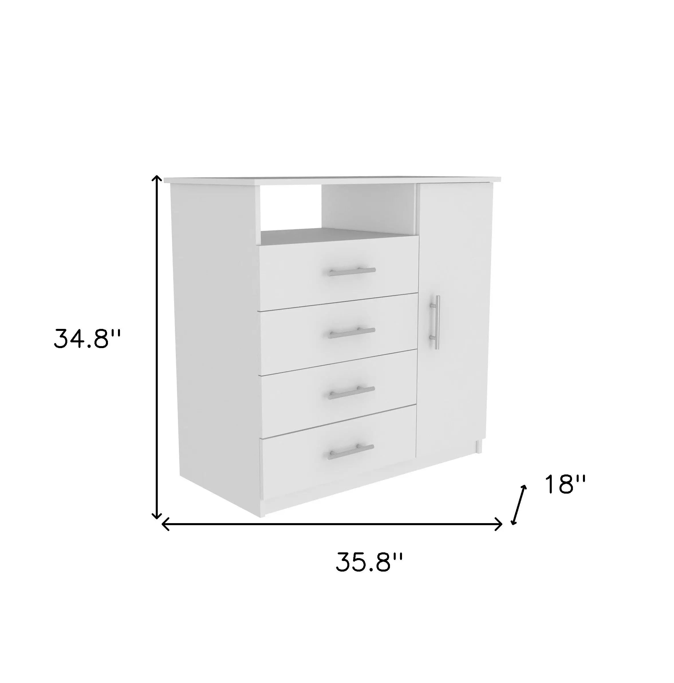 36" White Four Drawer Combo Dresser With Open Shelf Homeroots Bed & Bath